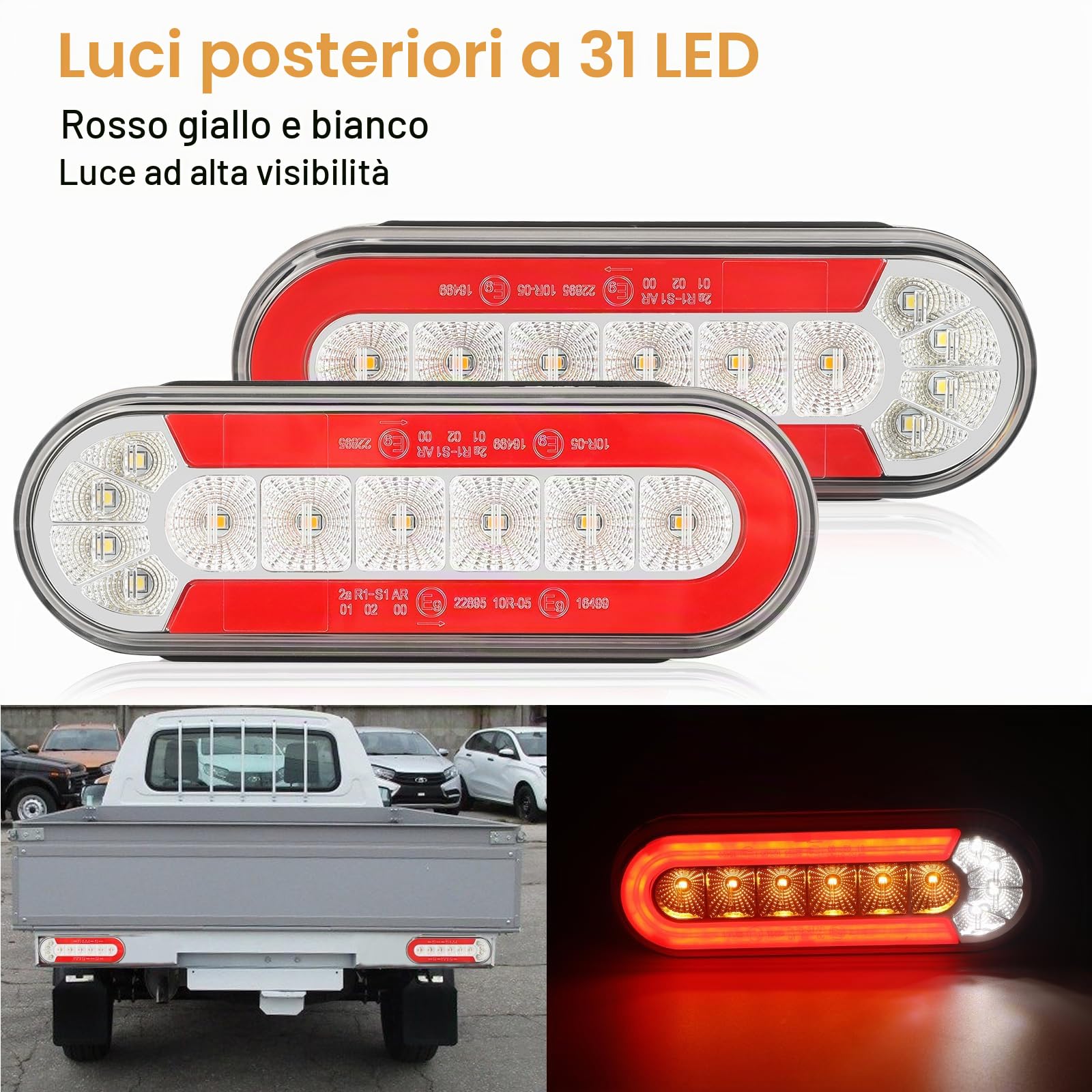 AOHEWEI Luci Posteriori LED per Rimorchi 12/24V - 2 Pezzi Impermeabili con Luci Freni, Posizione, Frecce Dinamiche e Retromarcia per Camper, Caravan, Trattori, Furgoni - Omologazione E