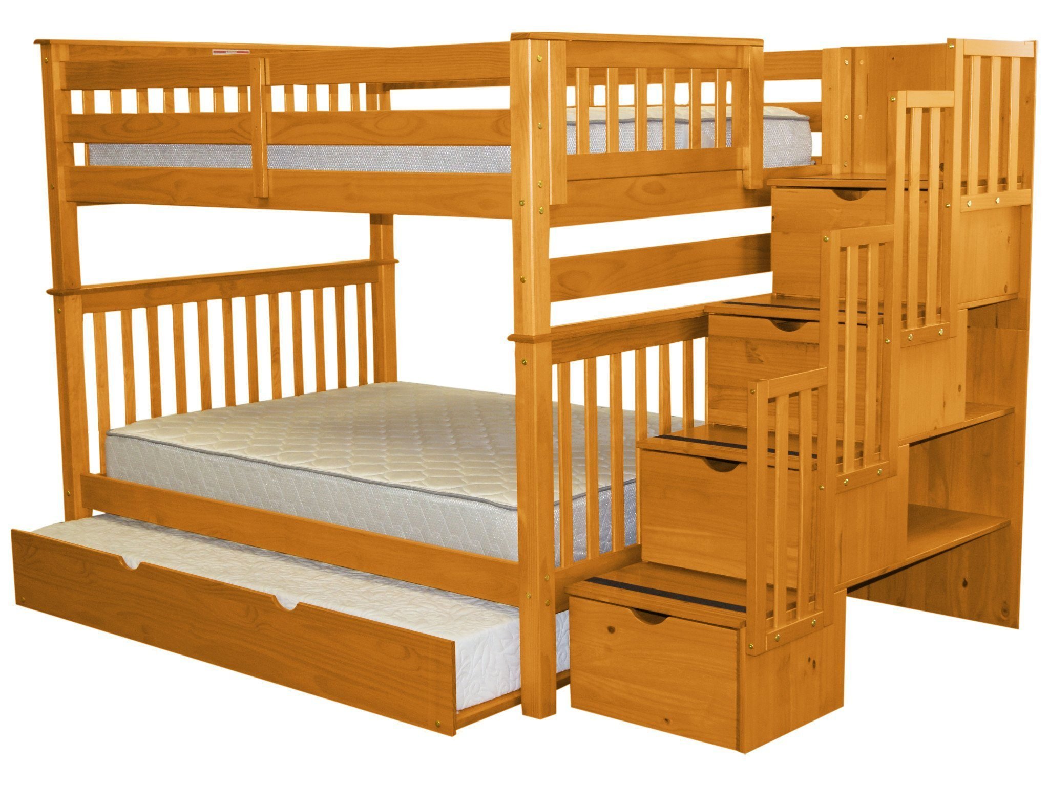Bedz King Stairway Bunk Beds Full over Full with 4 Drawers in the Steps