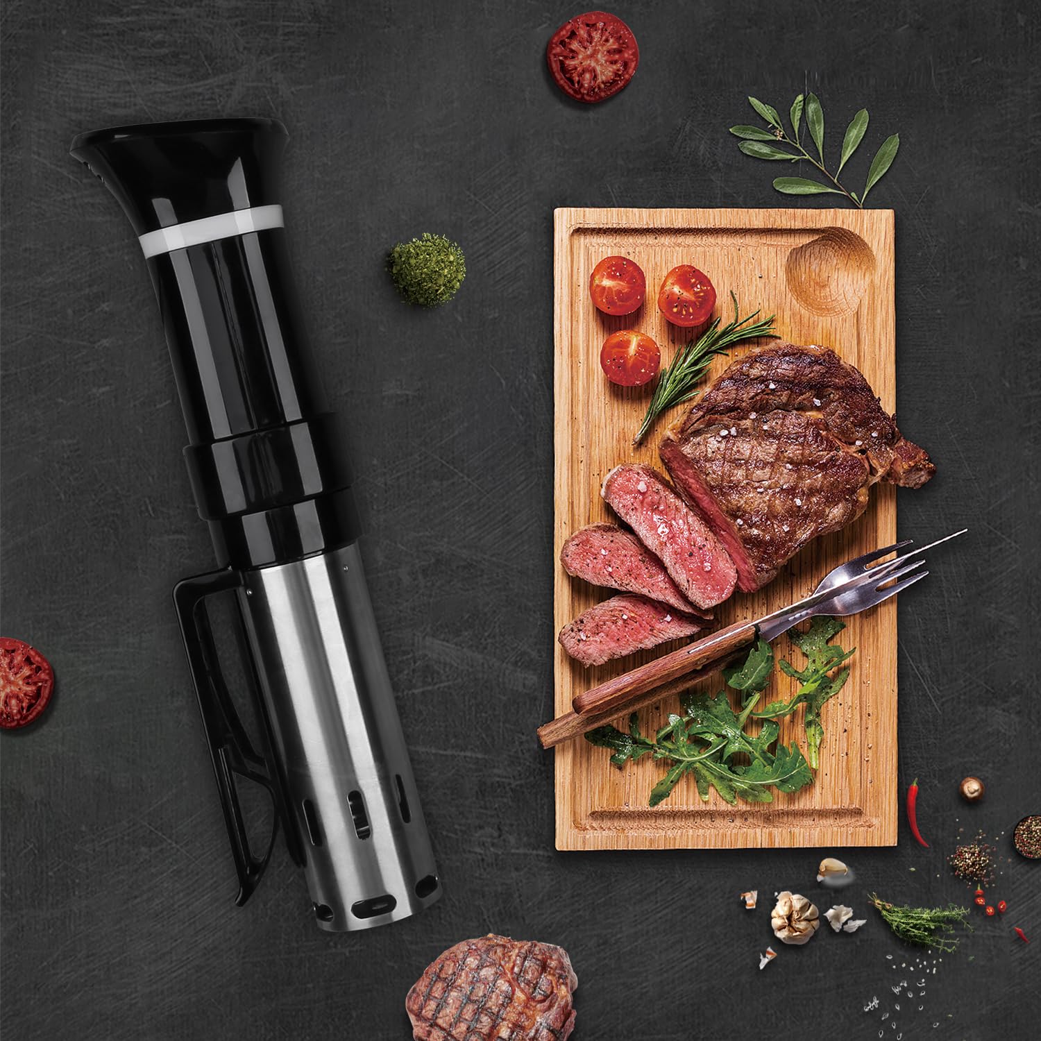 Sous Vide Garer Sous Vide Stick aus Edelstahl, Slow Cooker mit LED Touch-Display, 1000W Sous-vide Garer mit präziser Temperatureinstellung und Timer, inkl. Rezeptbuch, Grau(MEHRWEG)