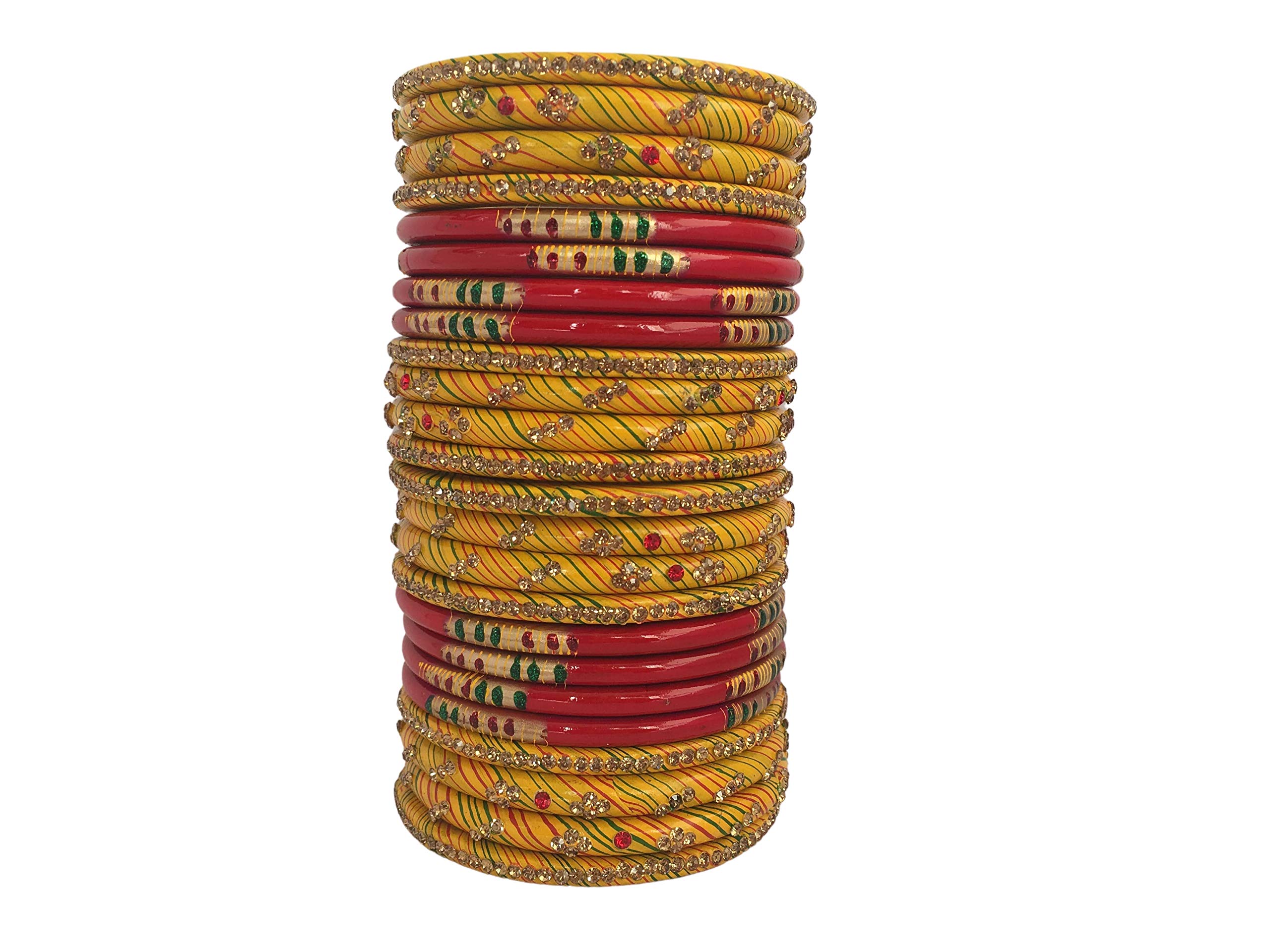 TUKU'S WORLD MUZAFFARPUR FAMOUS LAH/LAC LAHTHI (BANGLE) SET RED-YELLOW COLOUR FOR WOMEN'S PACK OF 24
