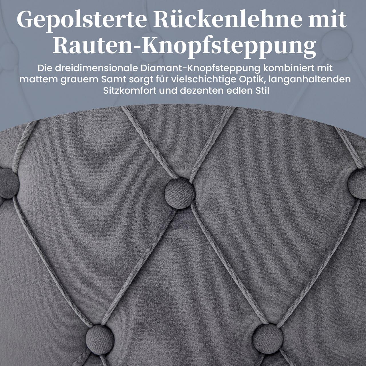 Set di 2 sedie da pranzo in velluto grigio con gambe in metallo argentato, moderne