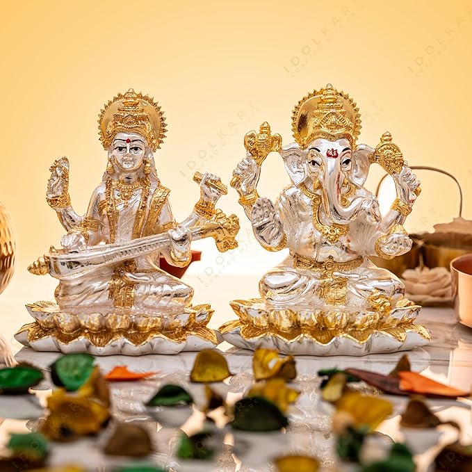 Buy Idolkart Gold and Silver Coated Lakshmi Ganesh Idol for Diwali