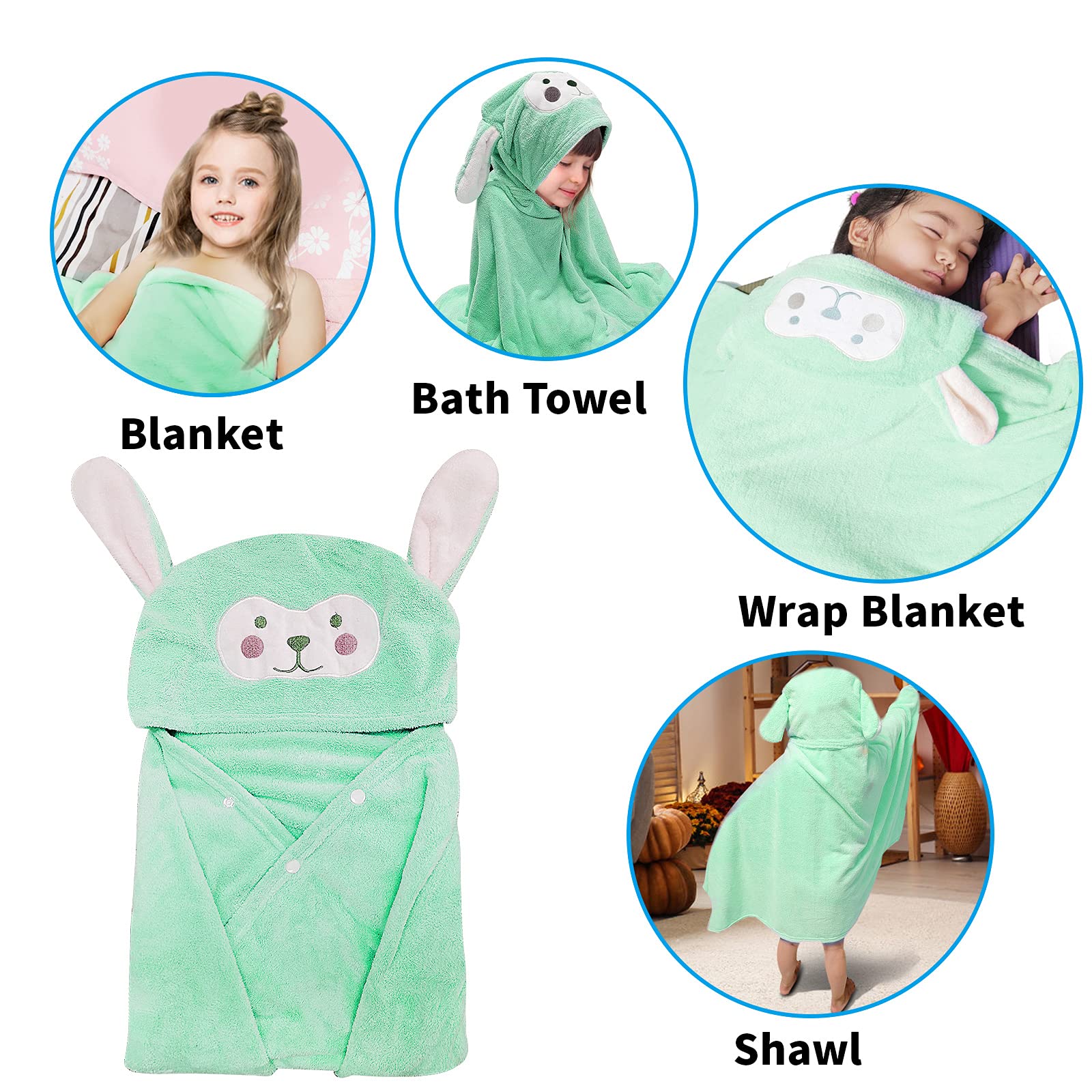 Toalla con capucha ultra suave para niños, toalla de baño altamente absorbente, manta para niños y niñas, regalo de ducha extra grande de 28 pulgadas x 55 pulgadas (verde)