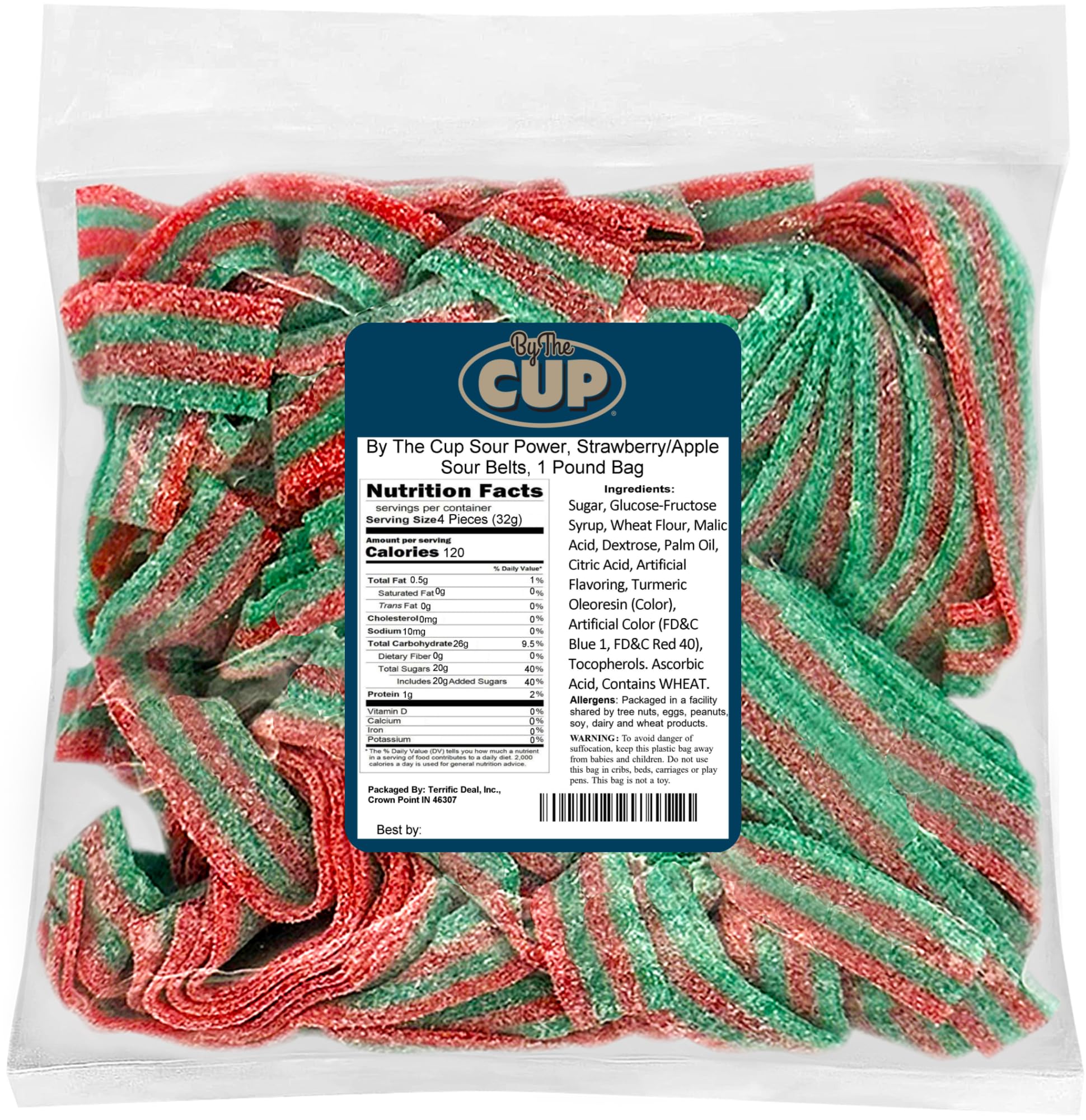 - By The Cup Strawberry Apple Sour Belts, 1 lb Bulk Bag