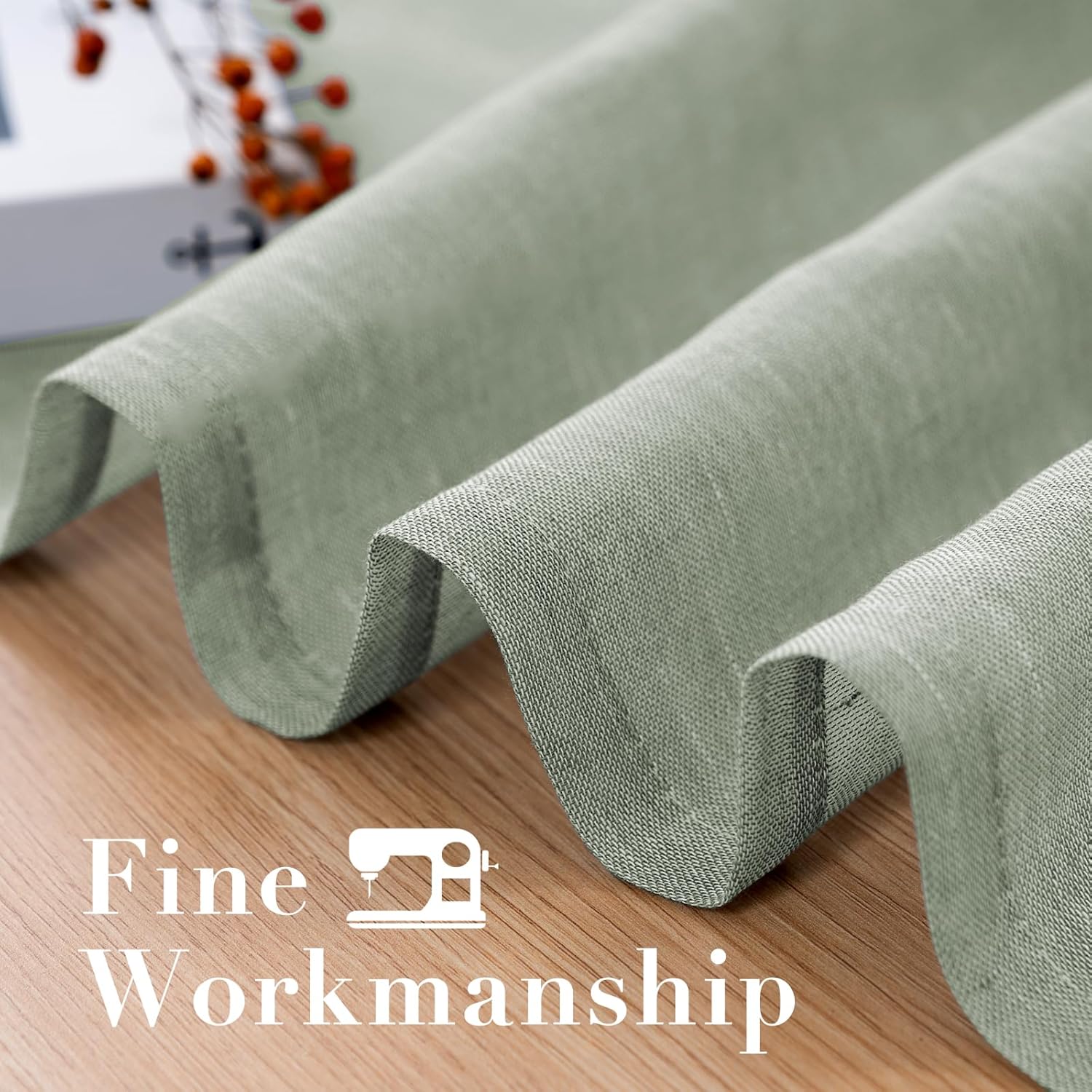 H.VERSAILTEX Linen Curtains Natural Linen Blended Curtain Panels for Living Room/Light Reducing Linen Semi Sheer Curtains 84 inch Length 2 Panels Set Nickel Grommet Window Panels, Sage