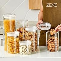 Vista 2 de ZENS Juego de 2 tarros de vidrio de 37 onzas, recipientes de cocina de vidrio transparente con tapas herméticas, recipientes de almacenamiento