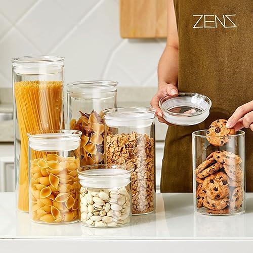 Miniatura 4 de Zens - Tarro de cristal con tapa de cristal, contenedor para almacenamiento de alimentos, botes para pasta, té, café, galletas, aperitivos