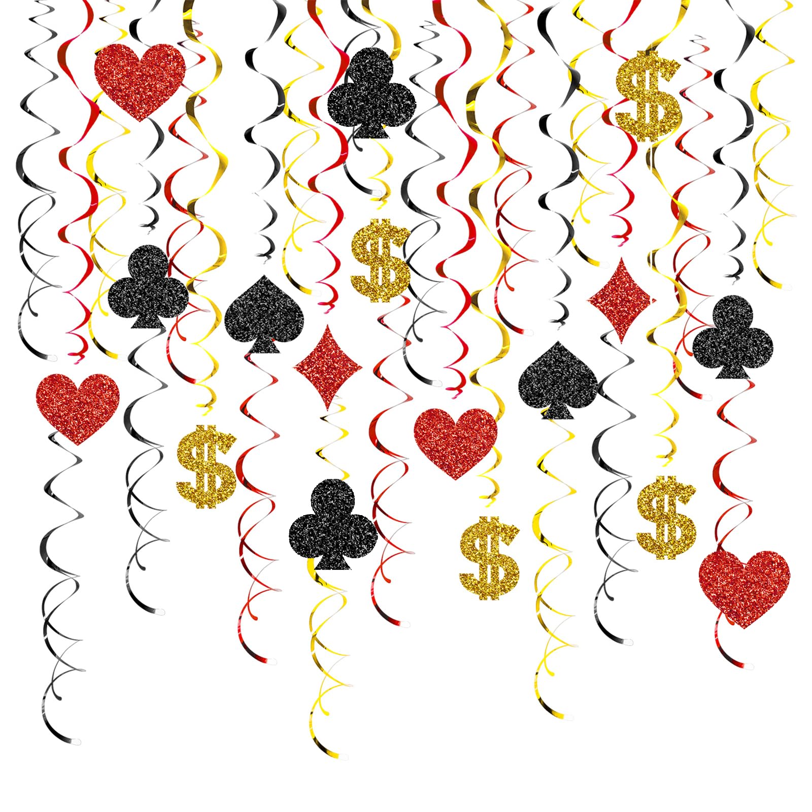 We Moment Zone Casino Theme Hanging Swirls-48 Pcs Vegas Theme Party Decorations, Red Black & Gold, for Casino Night Birthday or Vegas Night Poker Theme Supplies