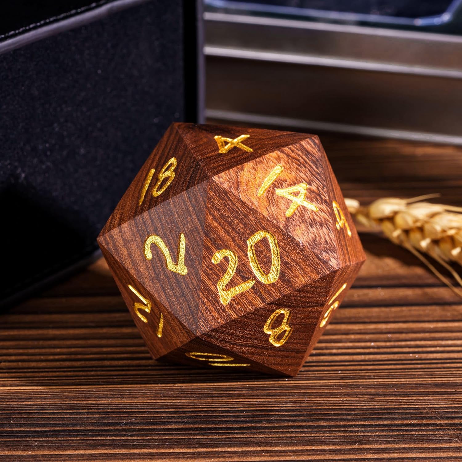 50mm Large D20 Dice, Red Sandalwood 20 Sided Dice DND Natural Wood D&D with Gift Case for Role Playing Games