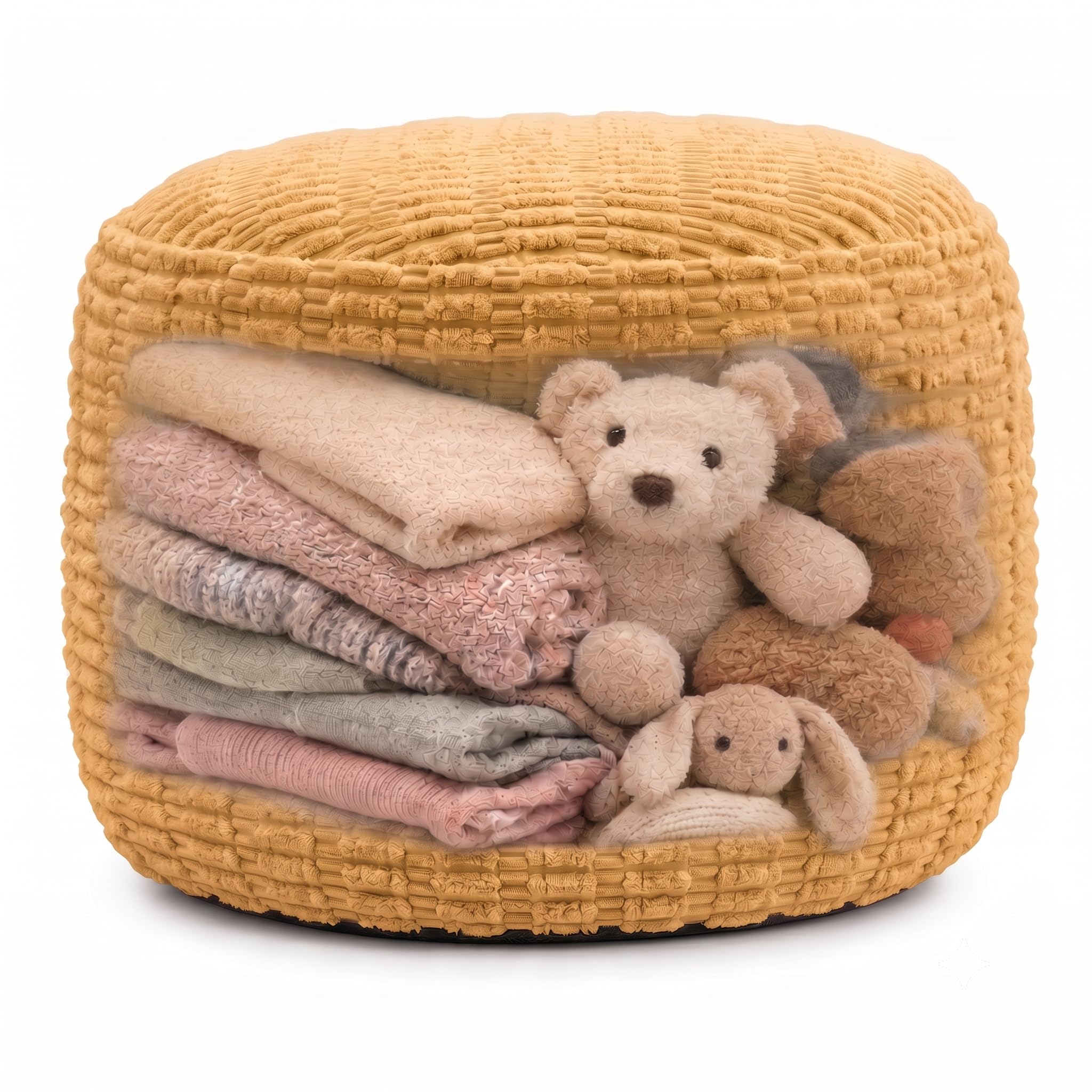 Round Pouf Ottoman Cover Only, Camel, 24"x14", Corduroy Storage Cover