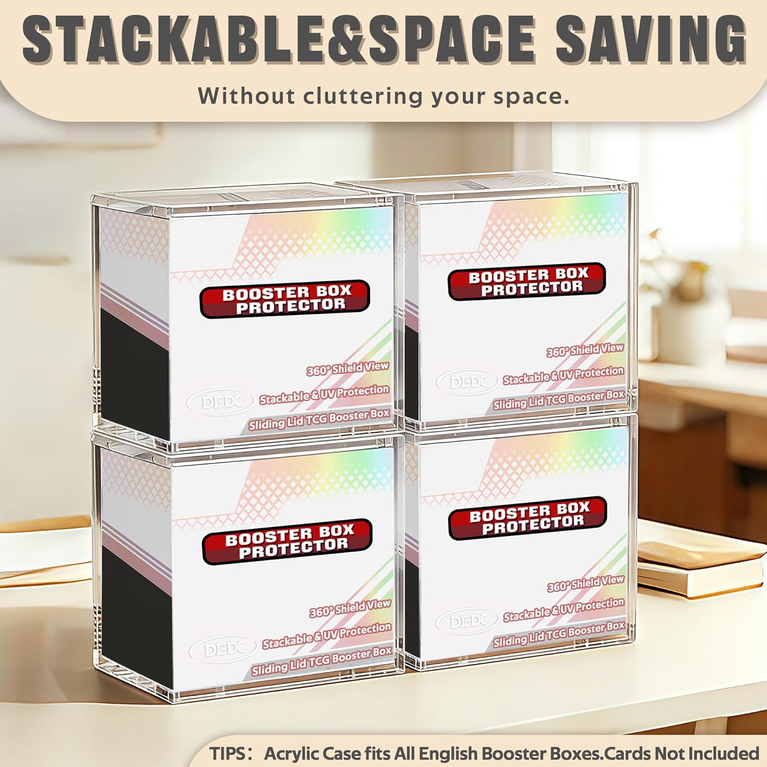 2 PCS Sliding Lid Booster Box Acrylic Case UV Protection & Stackable Display Protector Compatible with Standard TCG Booster Box 6mm Extra Thick Heavy Duty Clear Case for Collector Inner 3.1x4.8x5.4 in