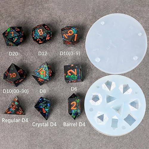 Miniatura 3 de DND - Juego de dados para silicona de resina, 9 dados de borde afilado para D&D y RPG de mesa