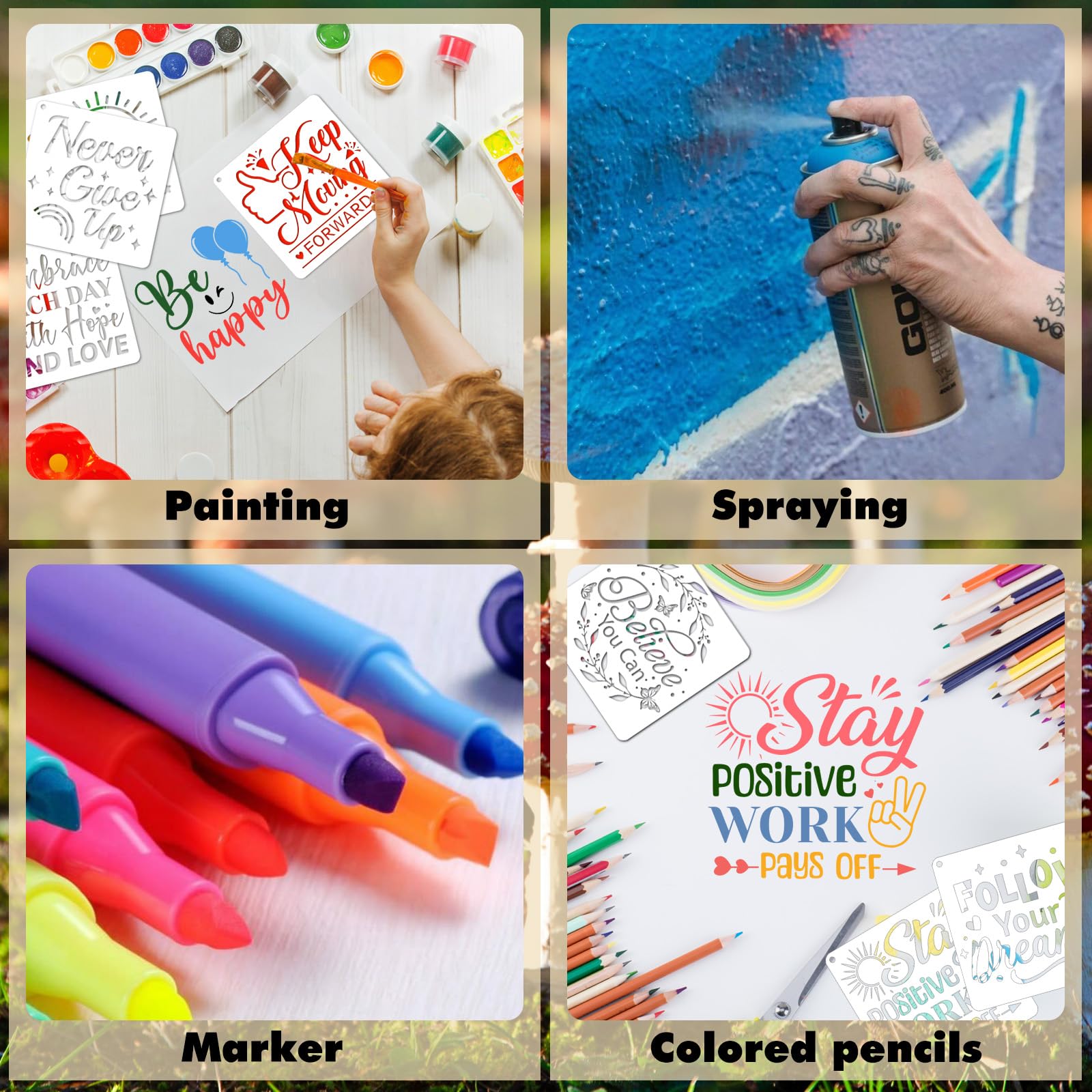 JSRQT 16Pcs Inspirational Word Stencil for Painting - Image 4