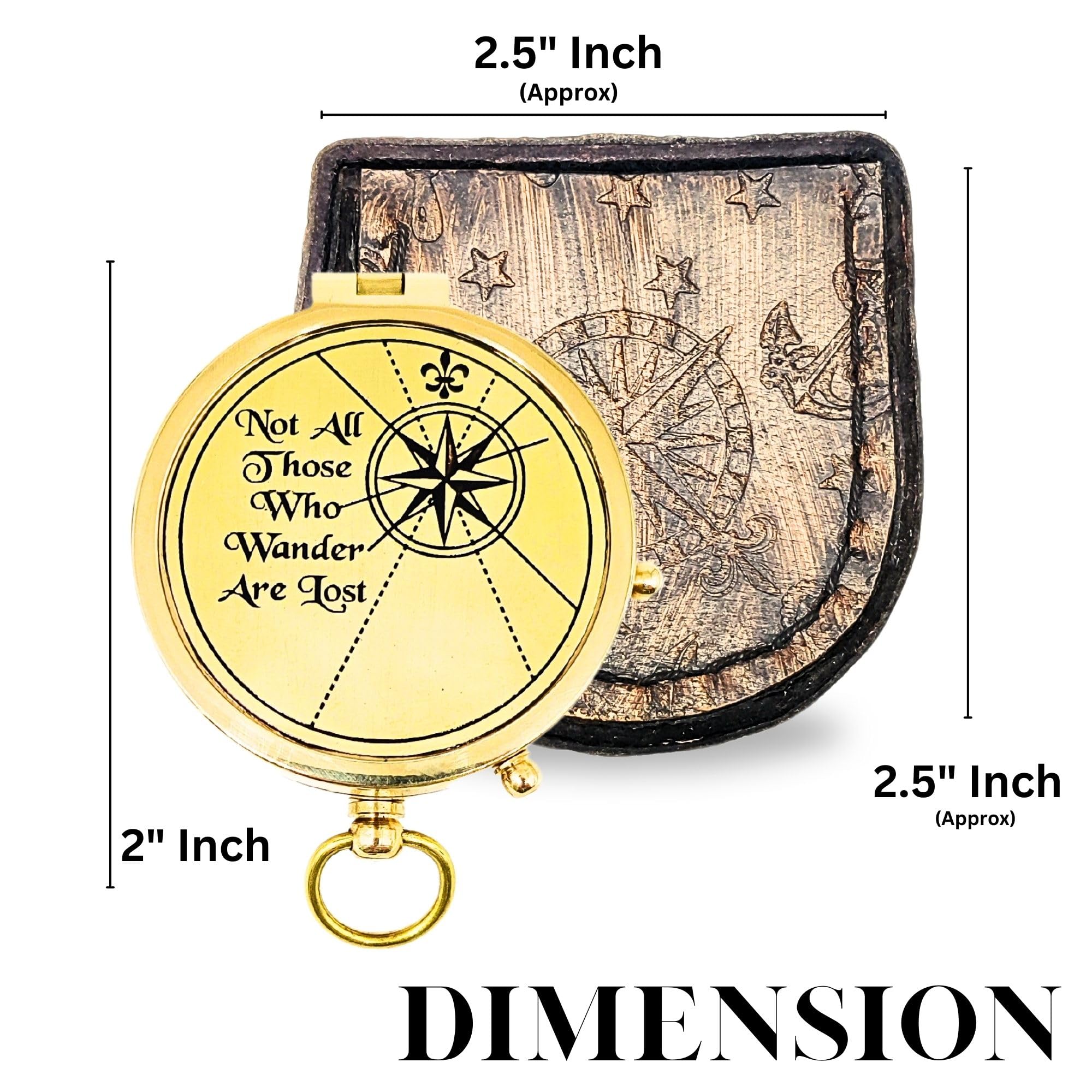 SLEPSY Brass Compass with 'Not All Those Who Wander Are Lost' Engraving - Portable, Ideal Gift for Adventurers and Travelers