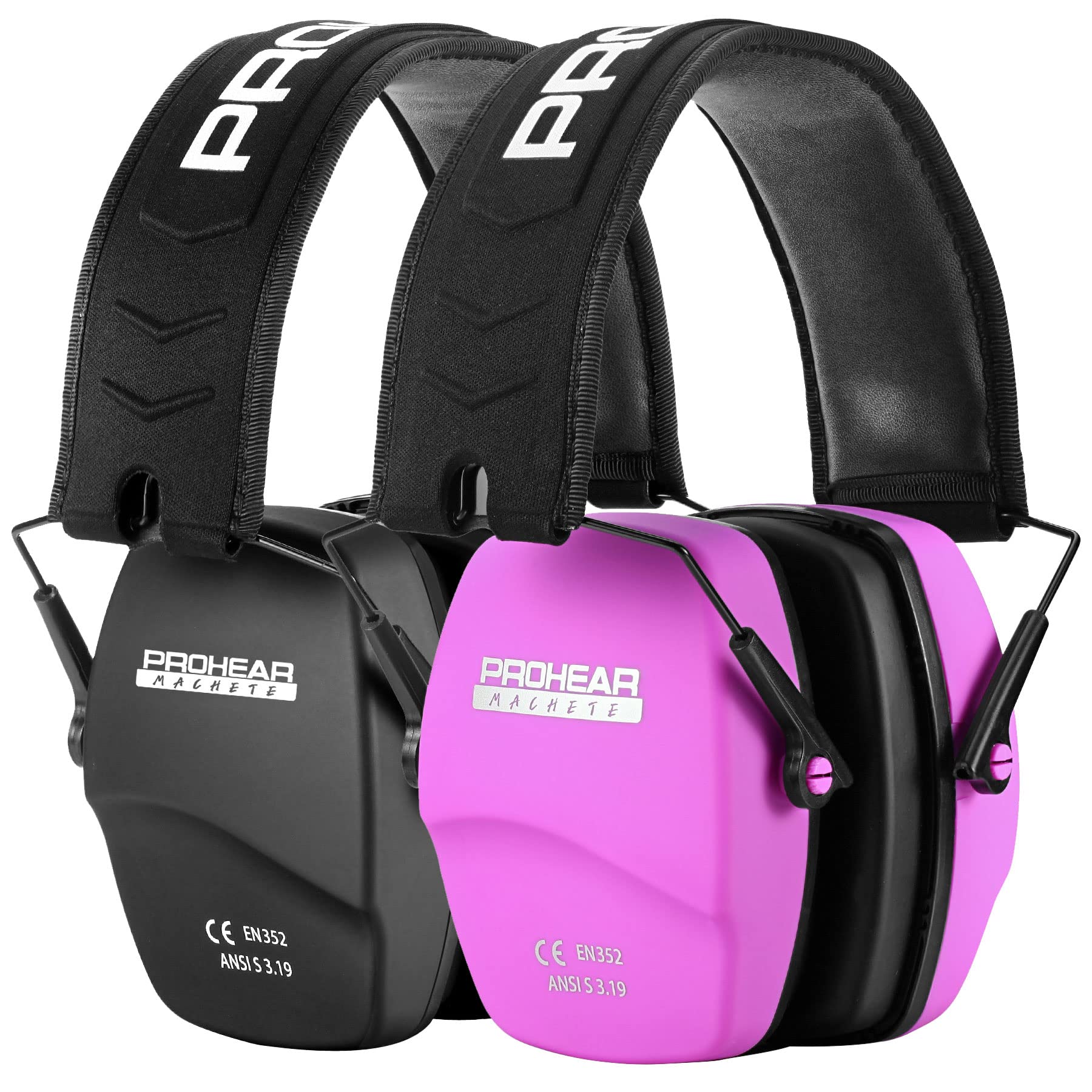 PROHEAR 016 Shooting Ear Protection Earmuffs with NRR 26dB for Gun Range, Hunting 2 Pack -Black and Pink, Black+pink, Large