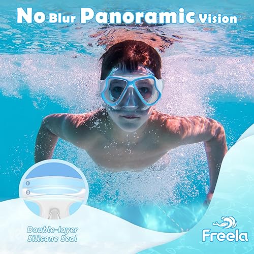 Miniatura 3 de Freela 2 Pack Kids Swim Goggles Mask for Boys Girls 3-14, Tempered Glass Lens 180 HD View with Nose Cover for Pool Beach