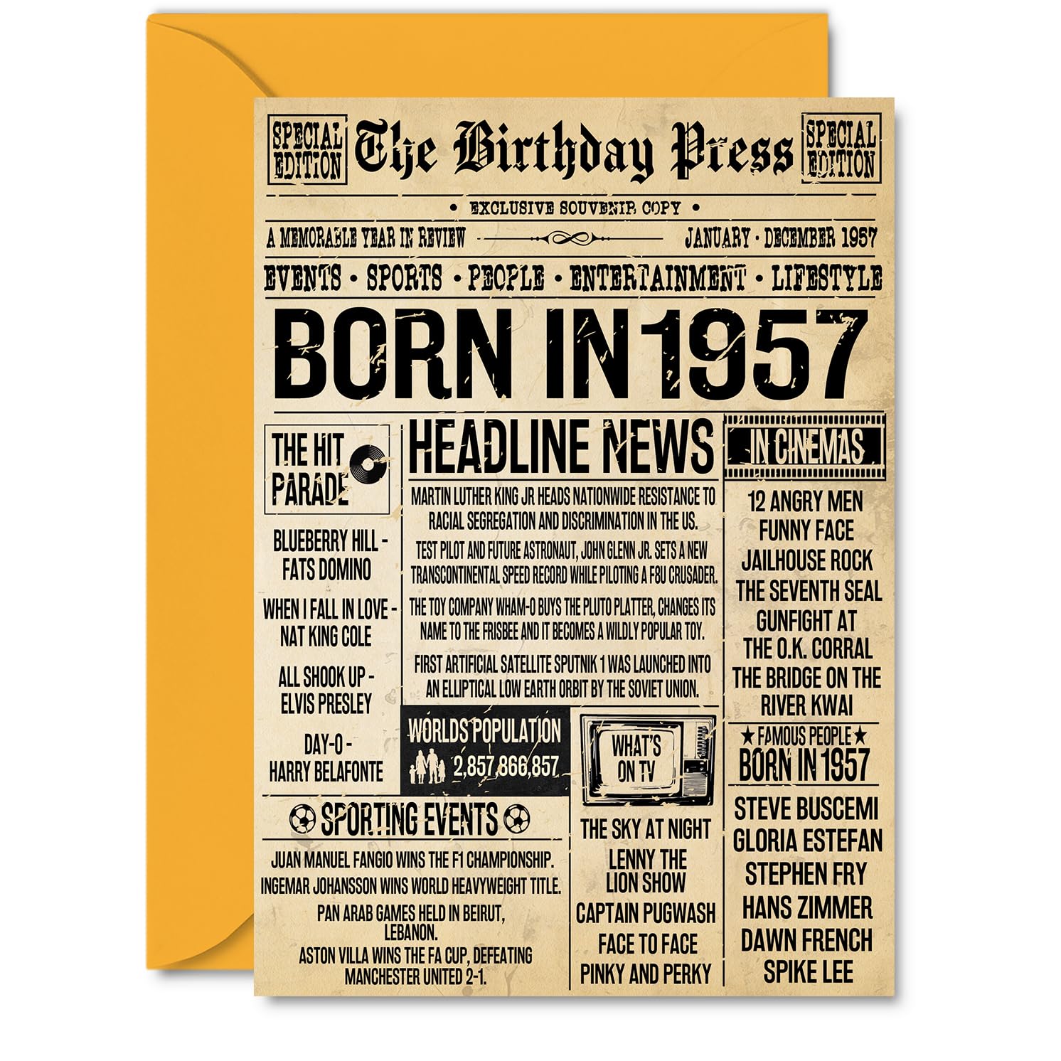 69th Birthday Card for Women Men - Bday Press Newspaper 1957 - Happy 69 Birthday Cards for Neighbour Husband Auntie Friend Uncle Wife, A5 Bday Greeting Cards