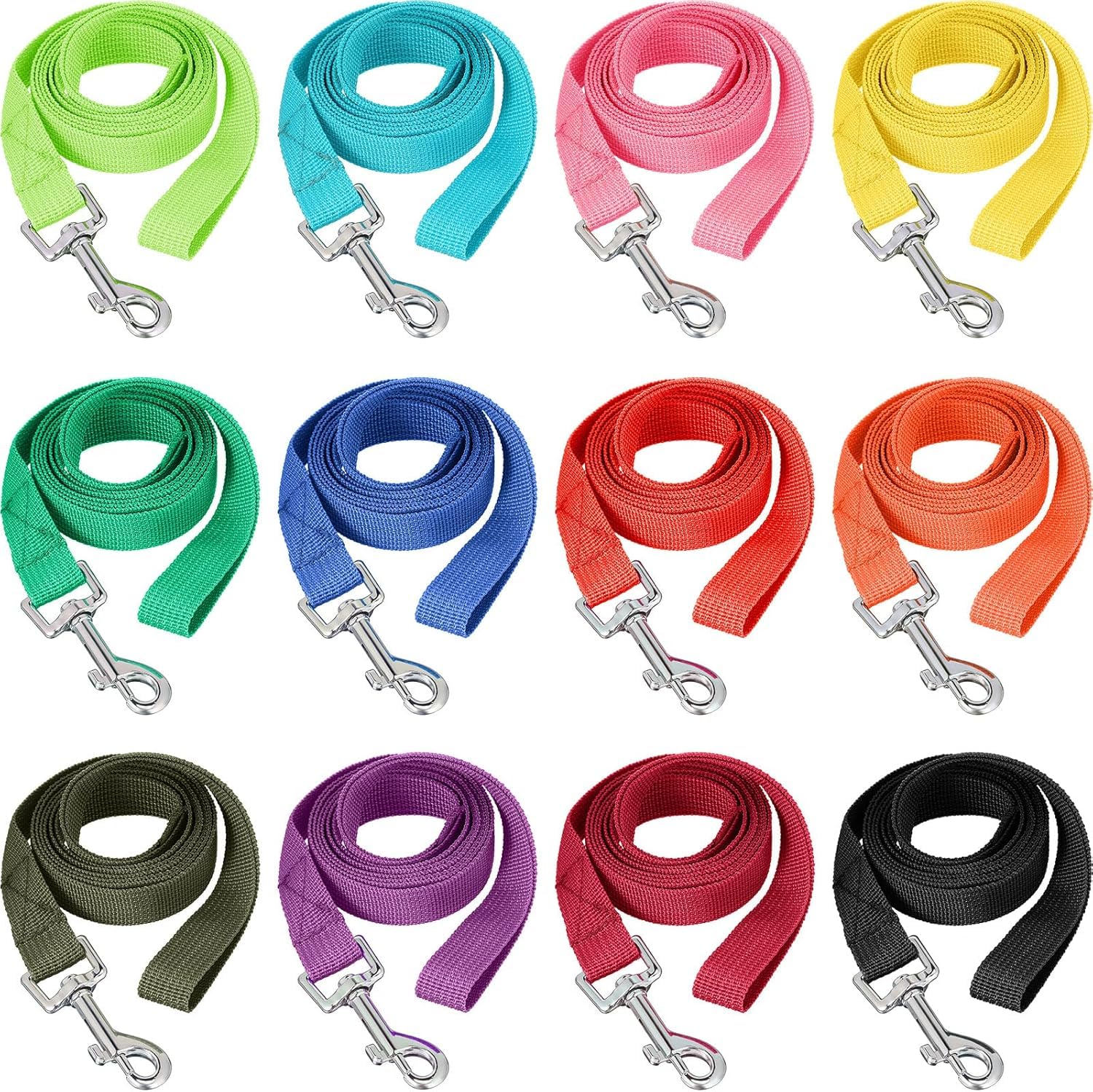 Lot of 12 Nylon Dressage Leashes for Dogs - 1.5m - 12 Colors - Towing Rope for Small and Medium-Sized Puppies - for Training, Play, Camping, or Garden Use - Colorful