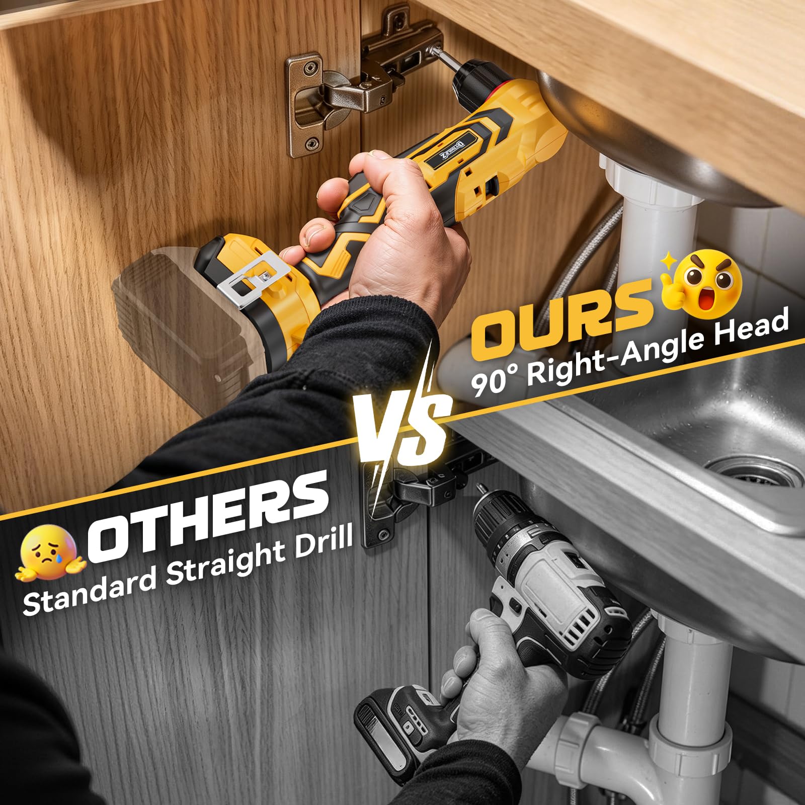 DIYtoolifz Trapano ad angolo retto senza fili compatibile con batteria Dewalt da 20 V, trapano angolare da 1 cm con motore brushless, 45,19 N·m, 2 velocità e luce LED, compatto per spazi ristretti
