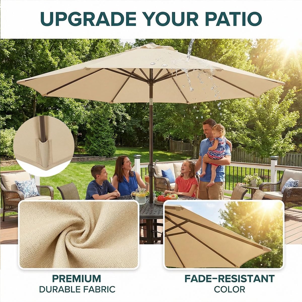 Giardino Copertura Tessuto di Ricambio, Copertura Ombrellone Patio Copertura Rechange Tessuto per Parasole Blue White 13ft(4.0m)/8ribs