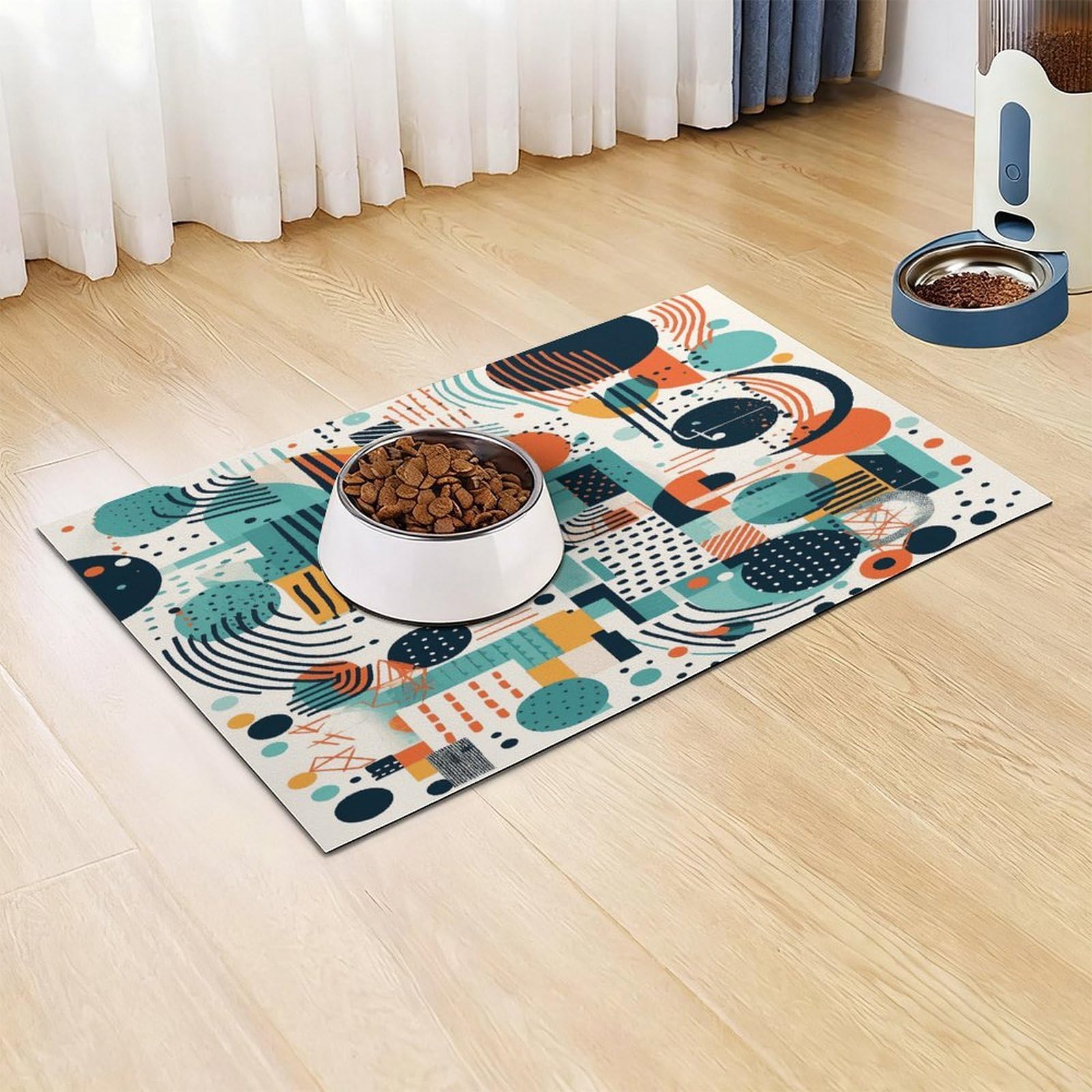 Shapes and Curves Tapis de nourriture pour chat – Tapis d'alimentation antidérapant pour chien, facile à nettoyer pour la nourriture et l'eau, tapis de gamelle pour chien et chat 43,2 x 76,2 cm