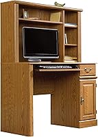 Sauder Orchard Hills Computer Desk with Hutch, Carolina Oak Finish - Slide-Out Keyboard Tray & Adjustable Storage Shelves