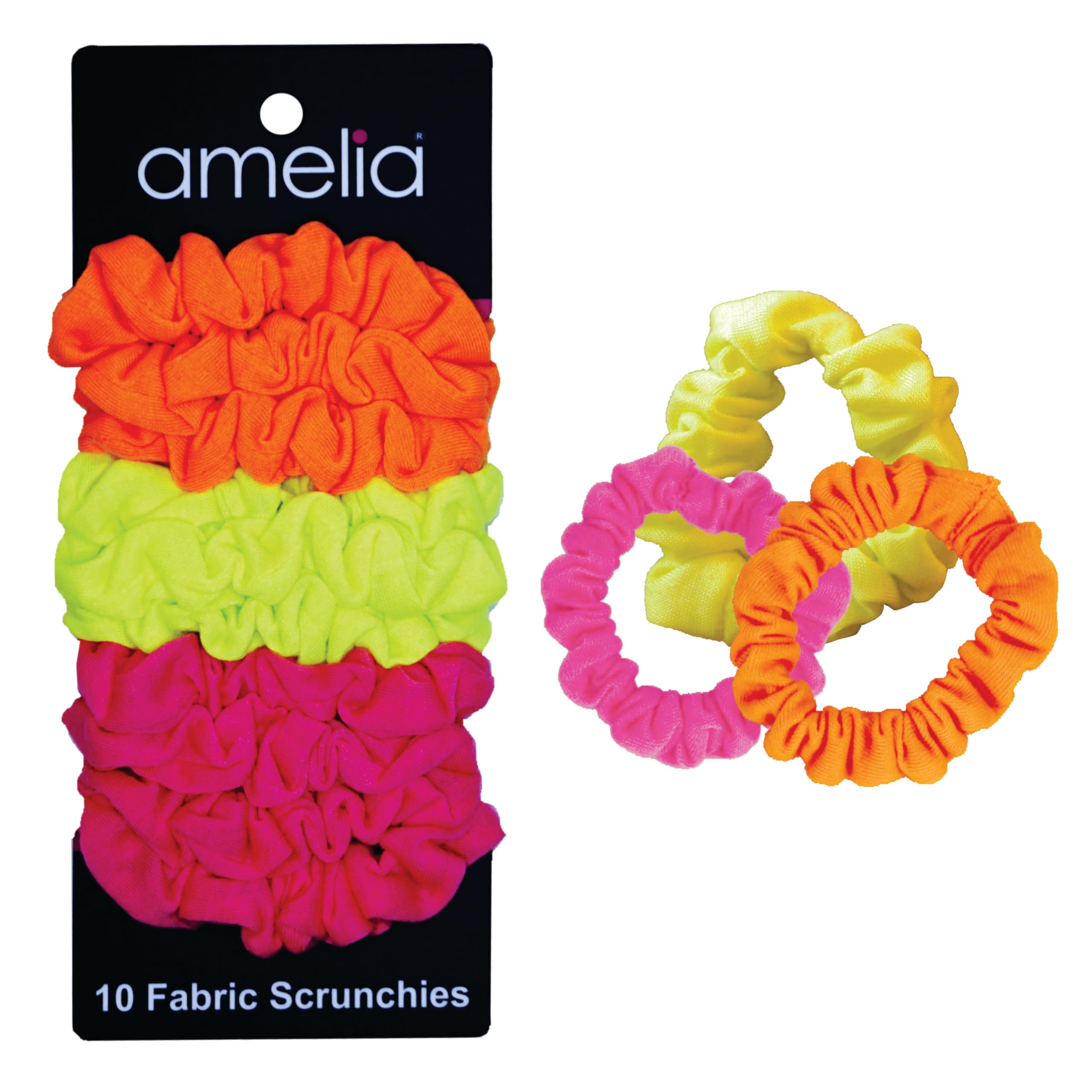 Amelia Beauty Small Neon Mix Jersey Mini Scrunchies for Fine Hair, 12-Pack – Soft & Stylish No-Damage Hair Ties for Everyday Fun!