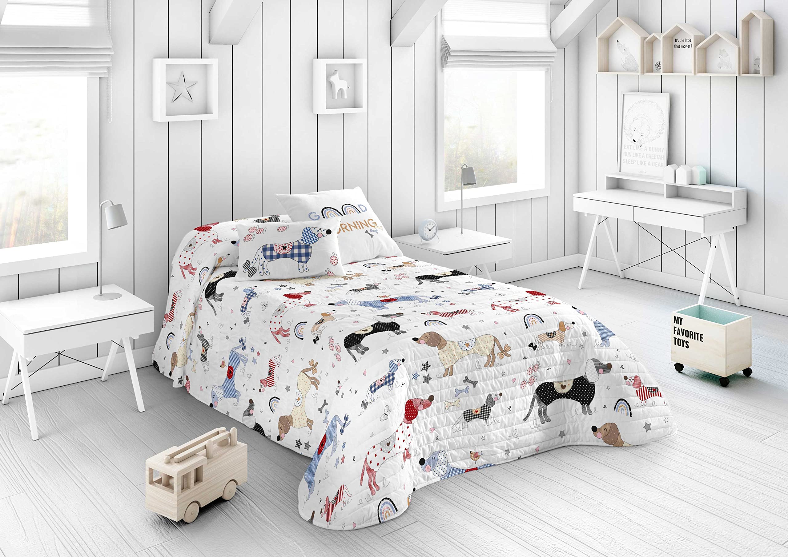 COOL KIDS Colcha Bouti Reversible Doggy Patch Cama 90