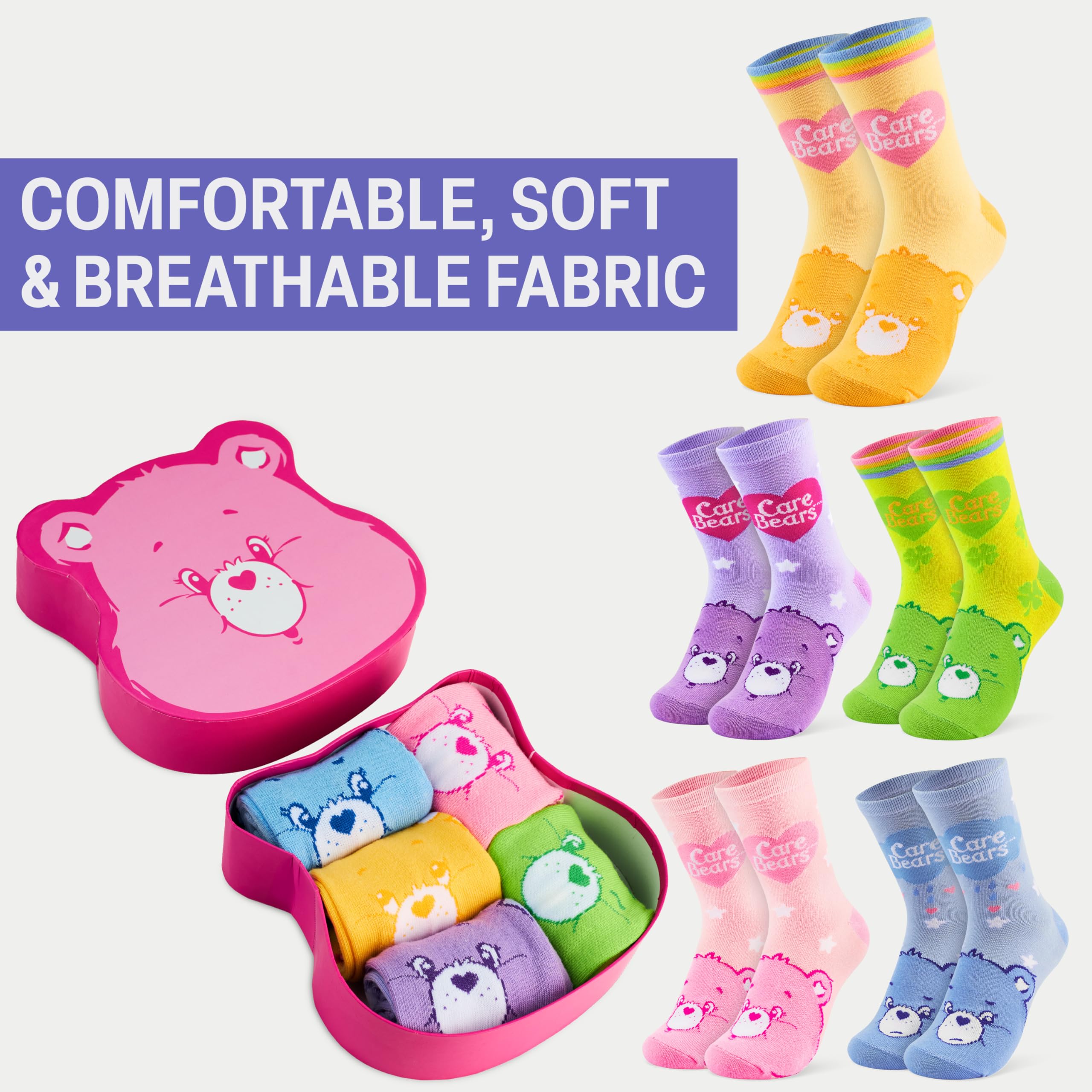 Get Trend Care Bears Calcetines Mujer y Adolescente, Paquete de 6 Calcetines Transpirables y Cálido, 36-41, Regalo Mujer