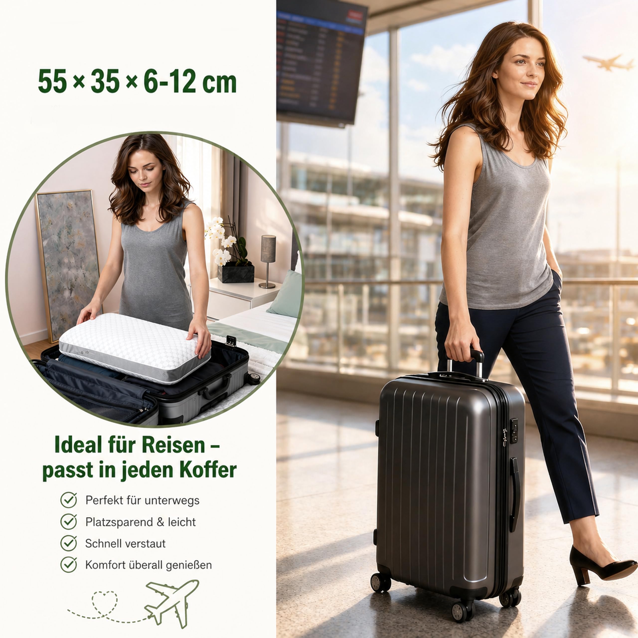 Nackenkissen Memory Foam – ergonomisches Kopfkissen 55x35x12 cm, höhenverstellbar -Seitenschläferkissen -Bauchschläferkissen - Rückenschläferkissen