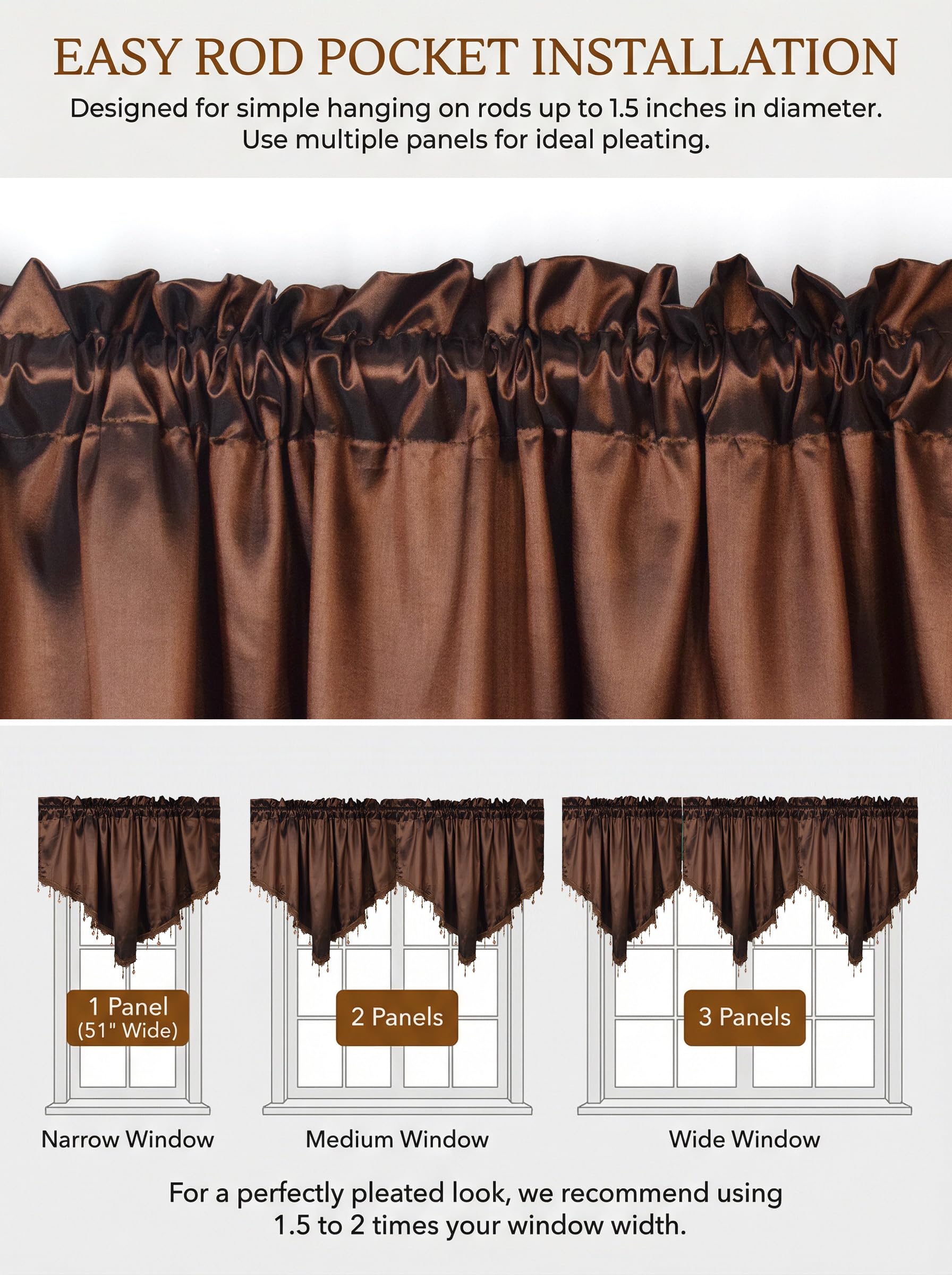 Molaxhome Swag Curtain Scalloped Curtain Valance Drape Sheer Lace Panel 1pc, Cloth Coffee, W 51.2" x L 23.6" (1 Panels) - Image 7