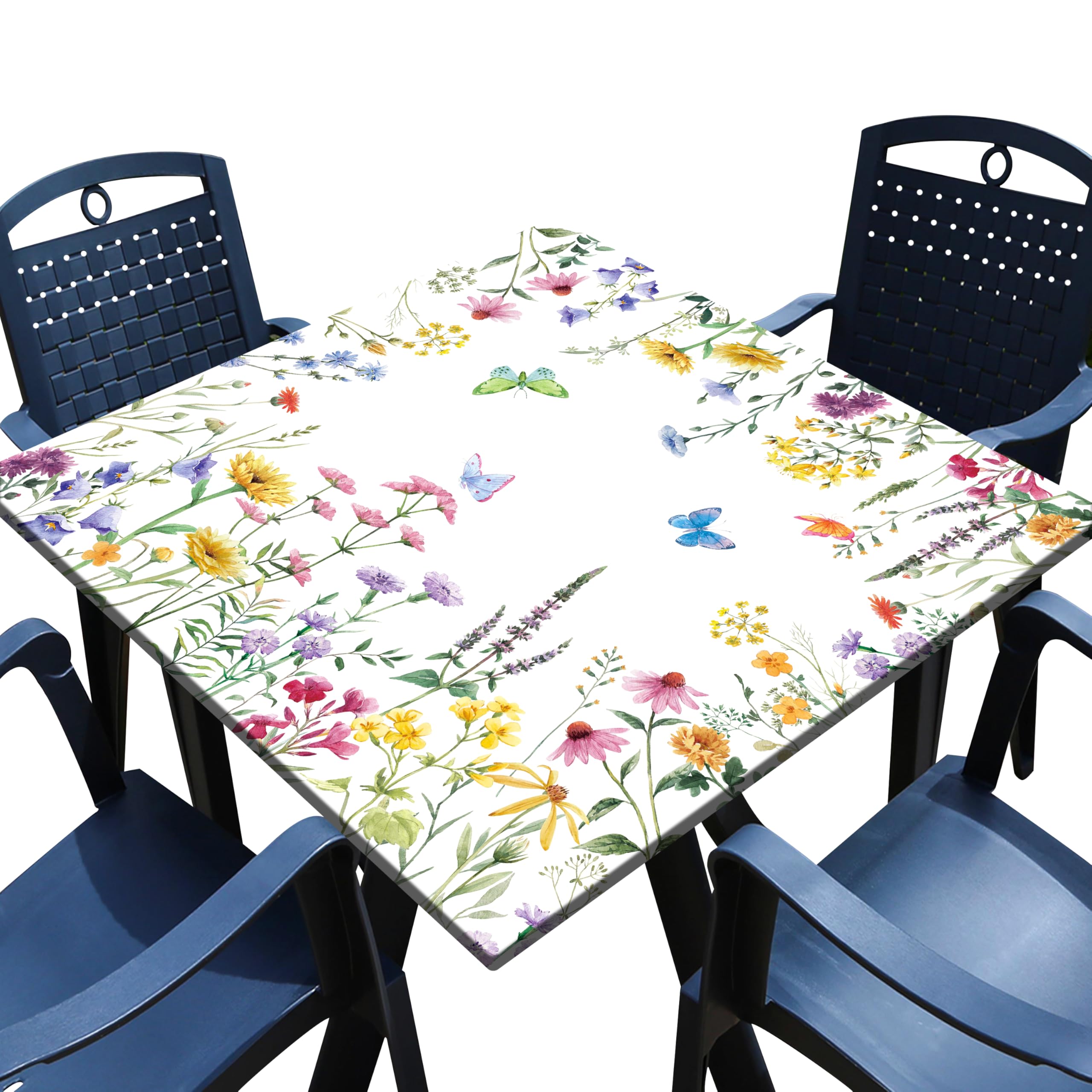Photo 1 of Kamoor Spring Square Fitted Tablecloth with Elastic Edge Watercolor Floral Card Table Cover Waterproof Outdoor Table Cloth for Patio Kitchen Party Decor Fits for 36" x 36" Square Table