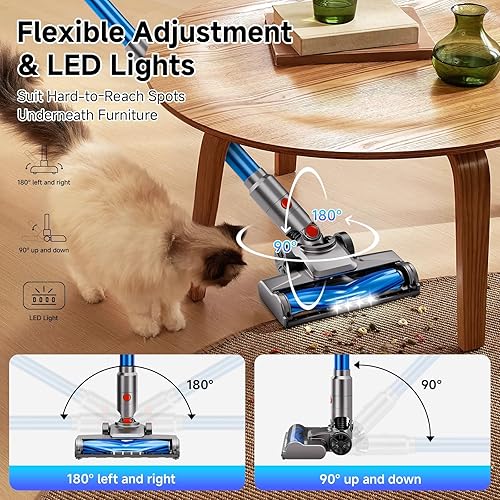 Miniatura 7 de Aspiradora inalámbrica, 6 en 1, ligera y de mano con potente succión, 45 minutos de tiempo de funcionamiento para pelo de mascotas en suelos duros y