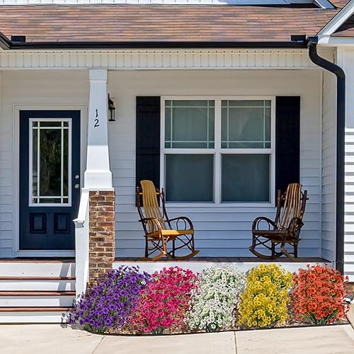 Miniatura 4 de 15 paquetes de flores artificiales para exteriores, resistentes a los rayos UV, plantas de seda falsas, arbustos de plástico para exteriores,