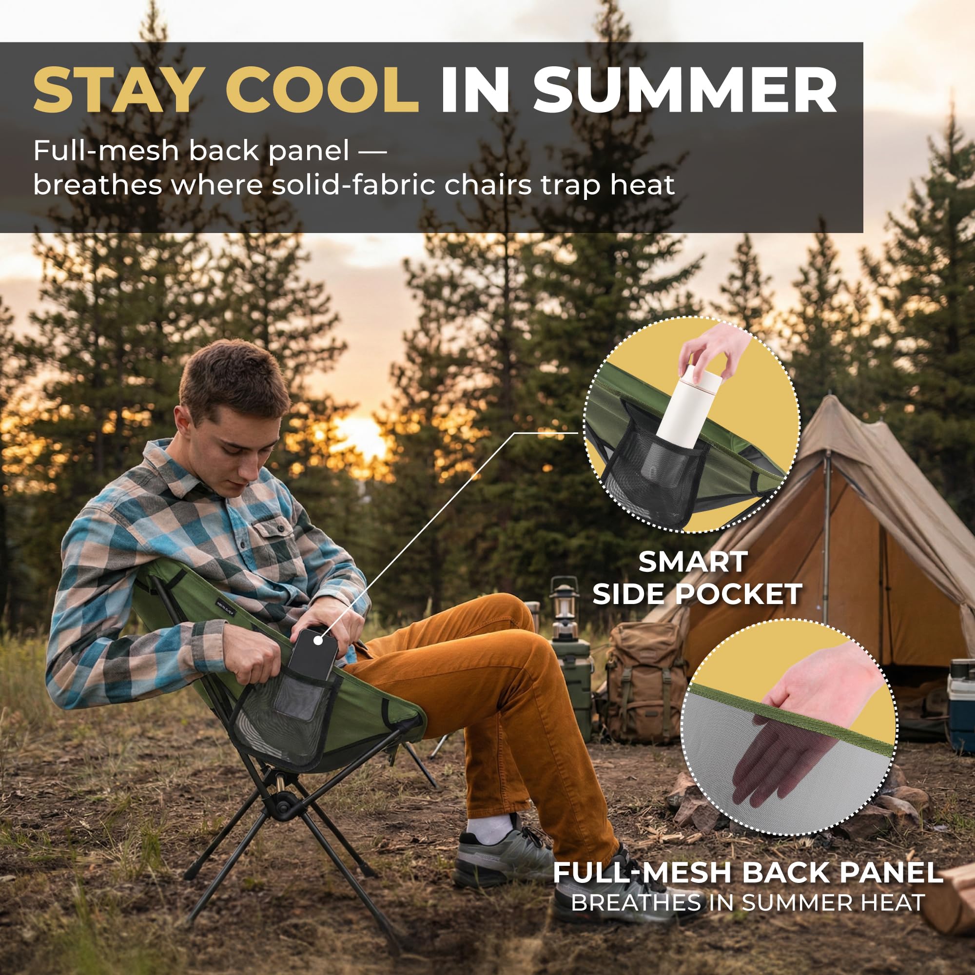 TREKOLOGY Lekki Krzesełko Kempingowe Yizi Go 2026 - Składane i Przenośne Krzesło Kempingowe - Rama Aluminiowa Ultralight Camp Chair - do Backpackingu, Wędrówek, Wędkowania, Plaży, Trekkingu