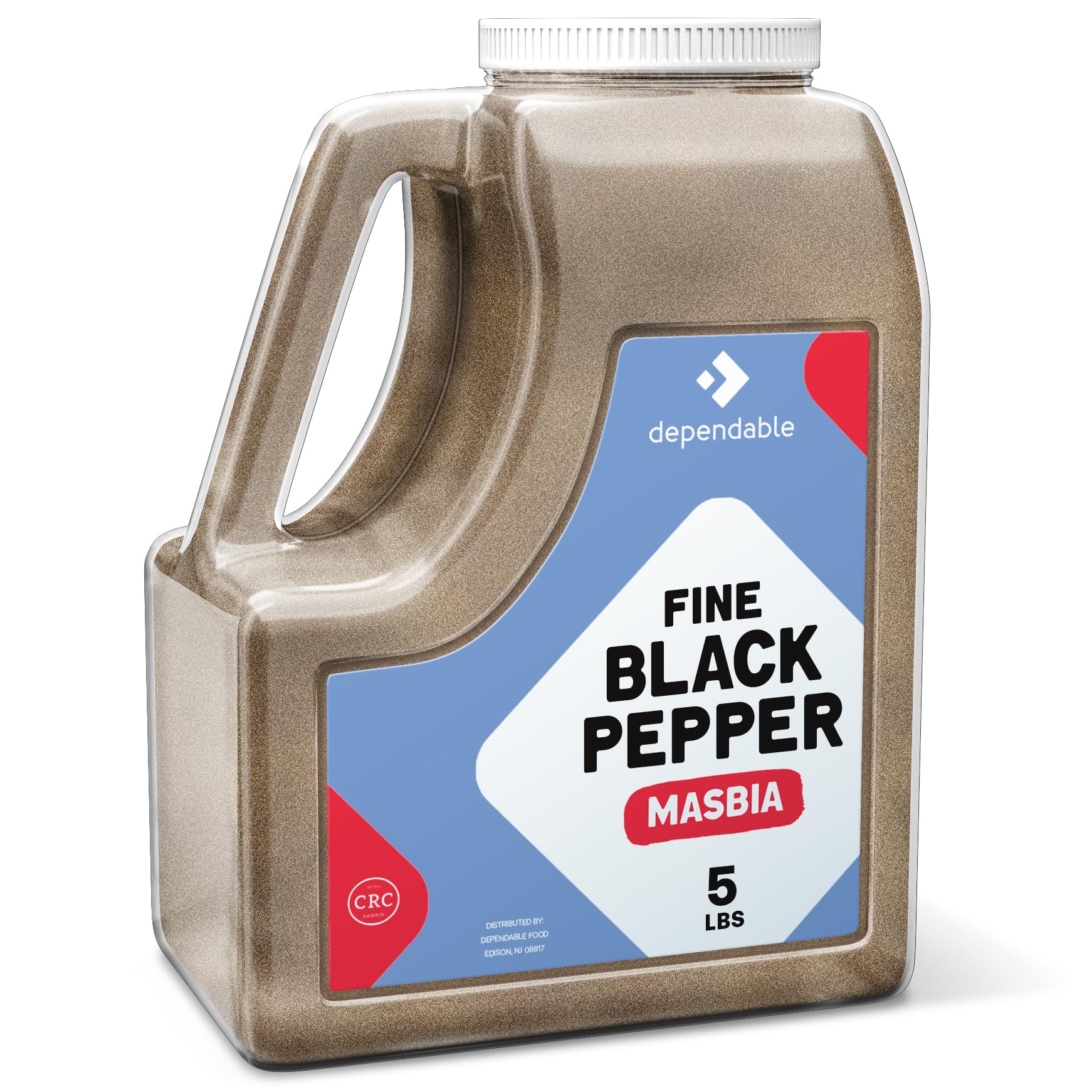 Dependable Food Fine Ground Black Pepper - 5 Lb. Jar - Bulk, Kosher, Black Pepper Ground - 60 Mesh - Fine Black Pepper Seasoning for Chefs,