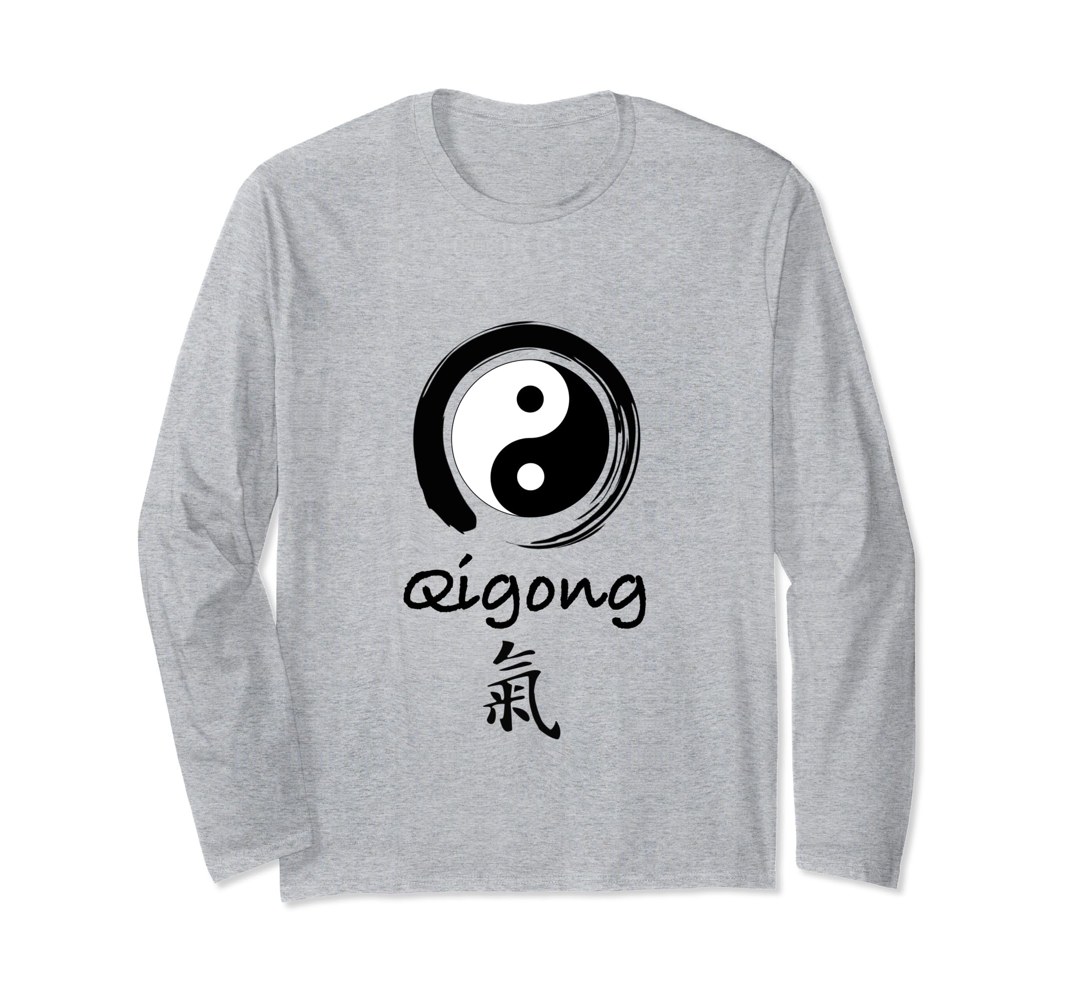 Qigong Beginner / Classic Qigong Calligraphy Qi Kanji Design Long Sleeve T-Shirt, Grey