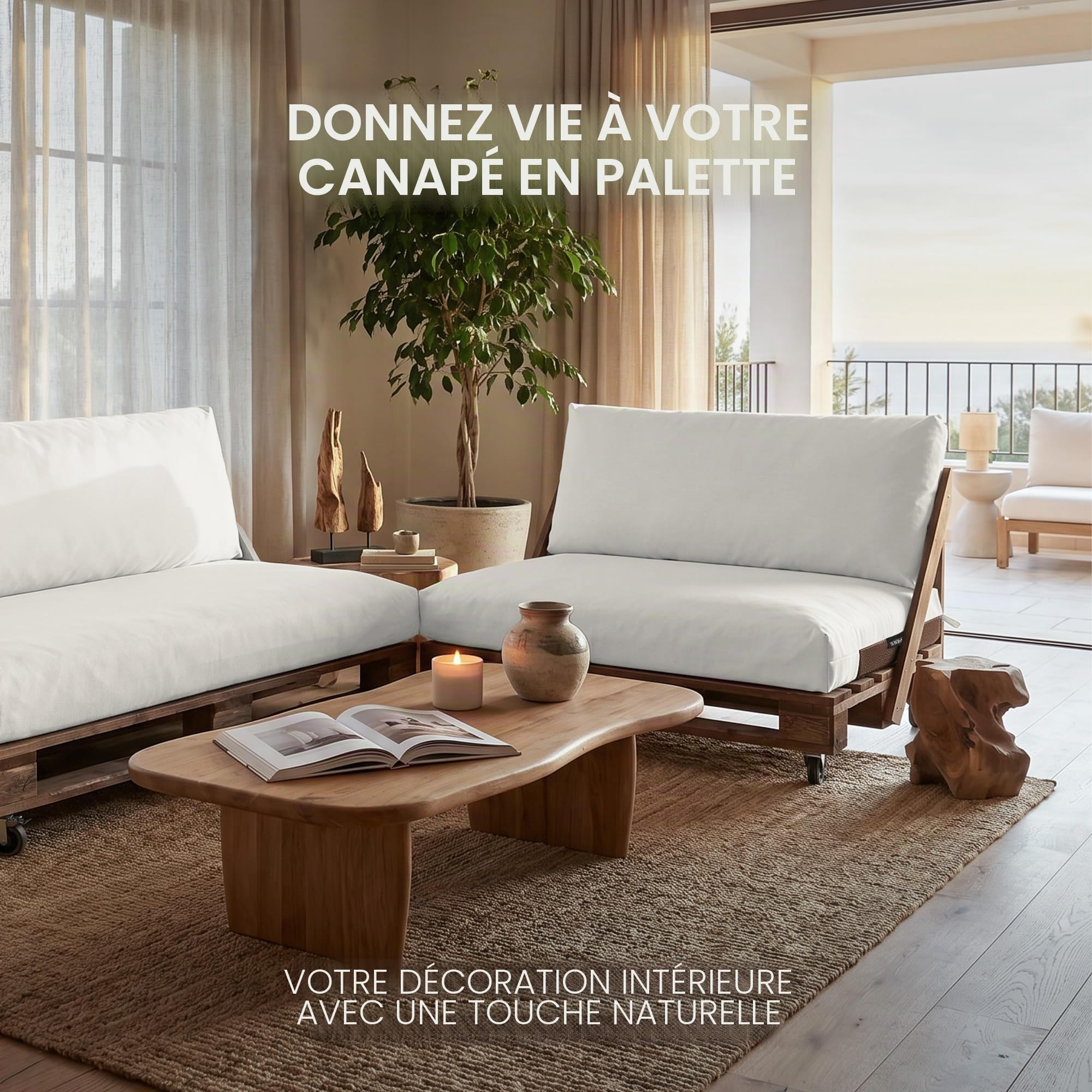 Happers Coussin Palette en Naylim Imperméable pour Extérieur 120x45 Écru