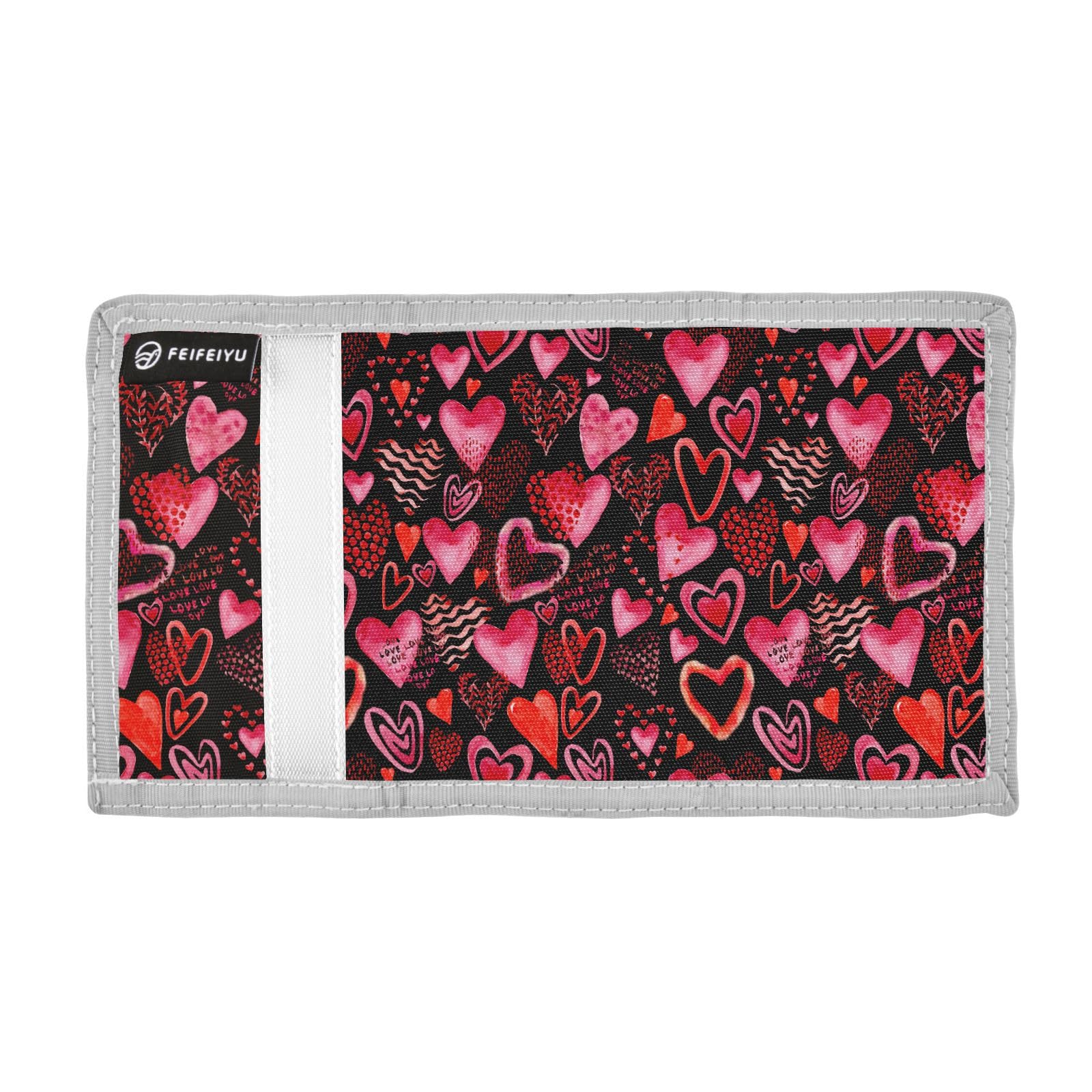 JHKKU Valentines Day Hearts Trifold Wallets for Kids Boys Girls, Outdoor Sports Wallet for Teen, with Zipper Coin Pocket Novelty Purse