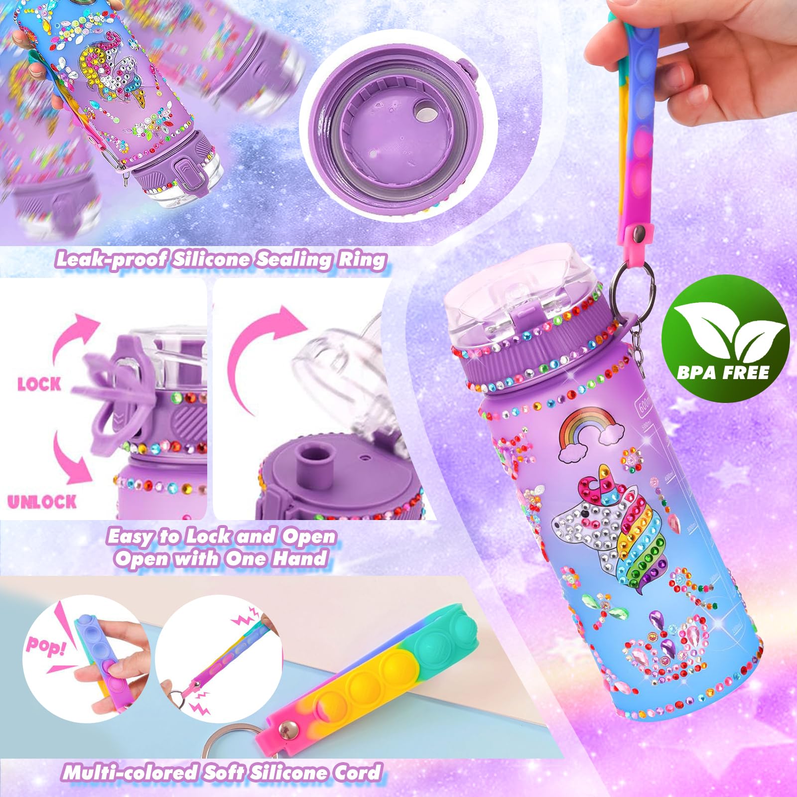 Licorne Gourde Isotherme Bouteille DIY Kit Créatif Enfant 6-10 Ans Cadeau Noël Extérieur