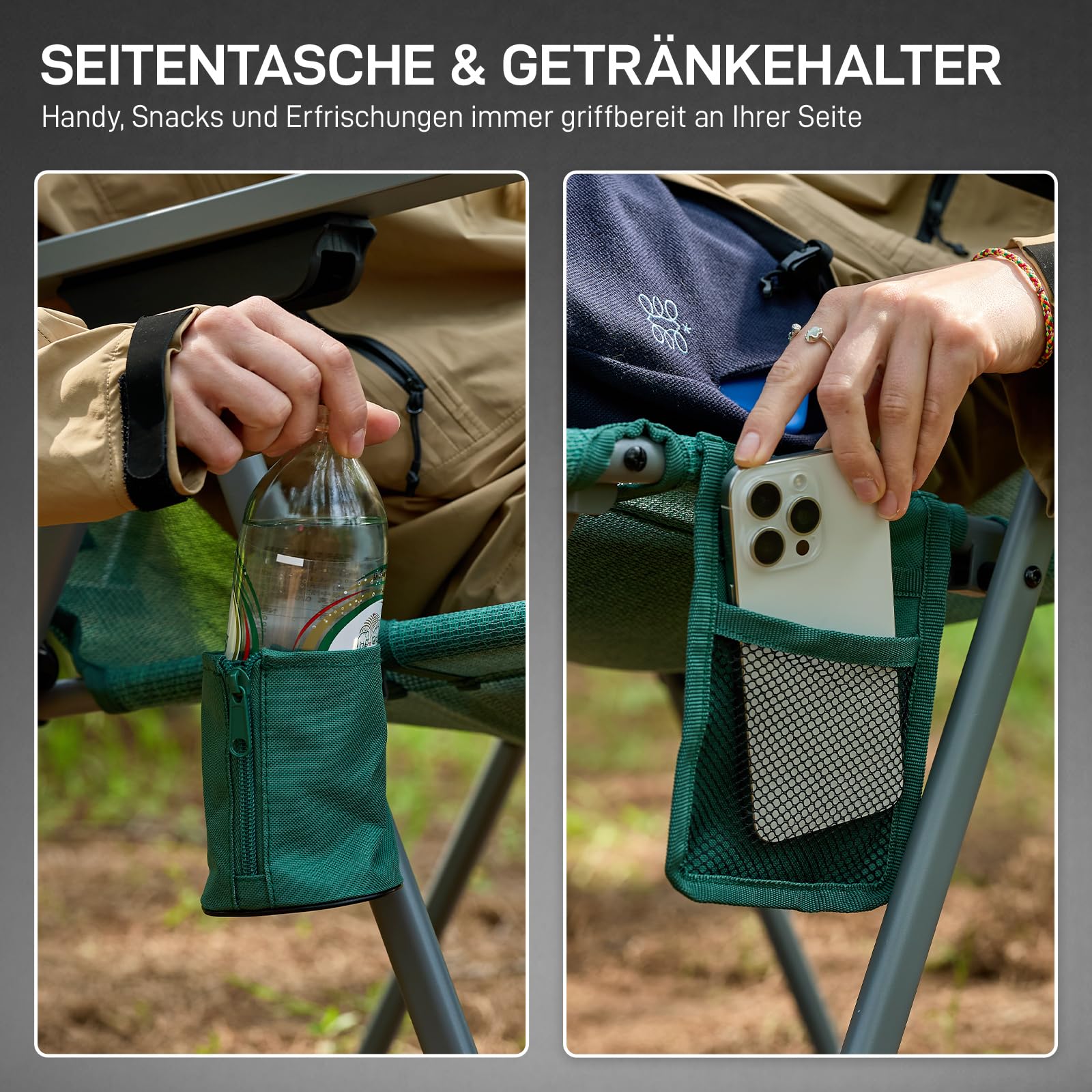 EVER ADVANCED Campingstuhl Faltbar Rückenverstellbar in 4 Positionen Klappstuhl Hohe Lehne bis 160KG, Gartenstuhl aus Netzgewebe mit Seitentasche Getränkhalter, Anglerstuhl für Camping Garten Balkon
