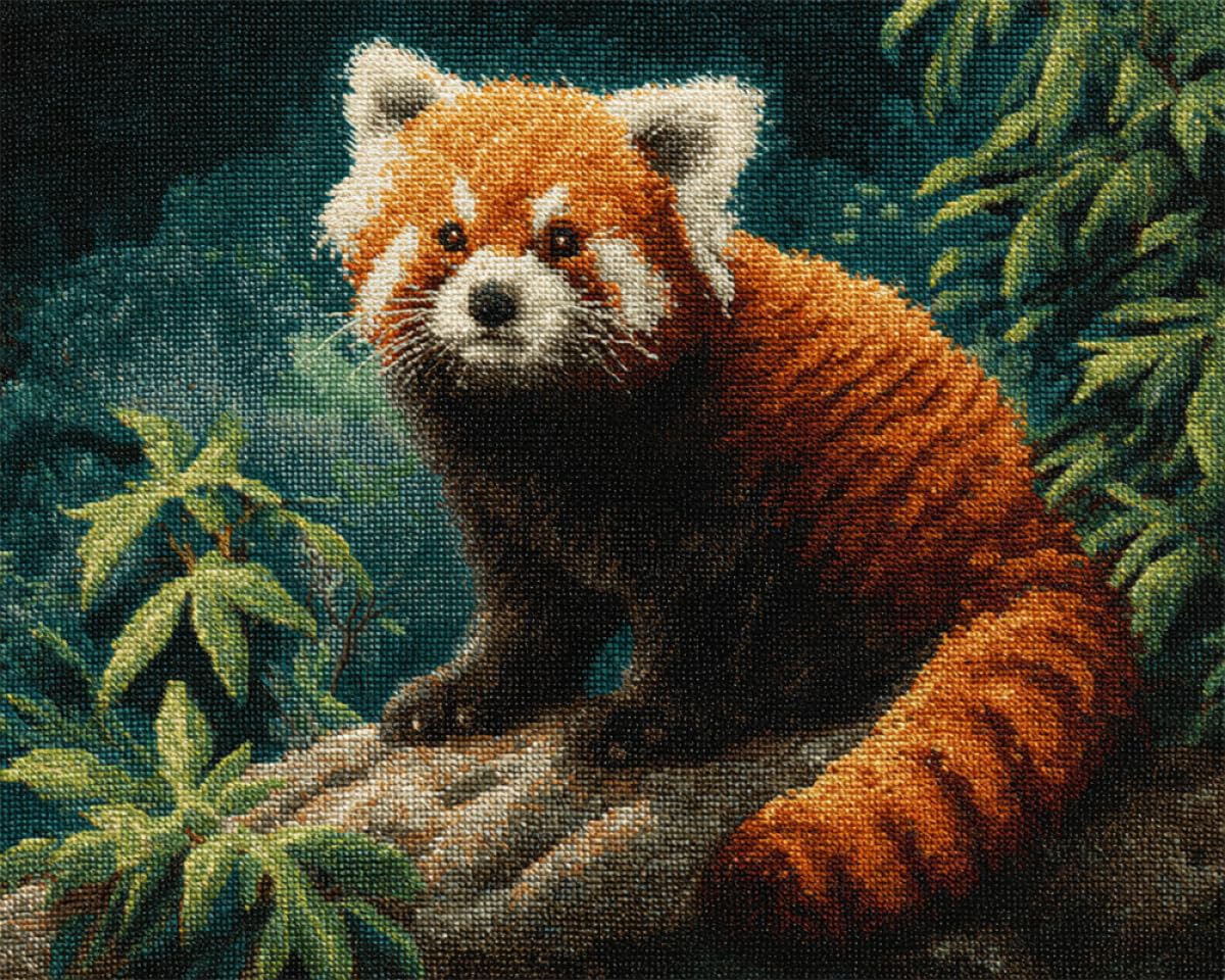 Axiangzik B N.lanshan 11Ct Animal Diy Punch Needle Kit Fantasy Red Panda Cross Stitch Kits Stamped，Embroidery Set Diy Hand Needlework Art For Eginners Adults 30X40cm