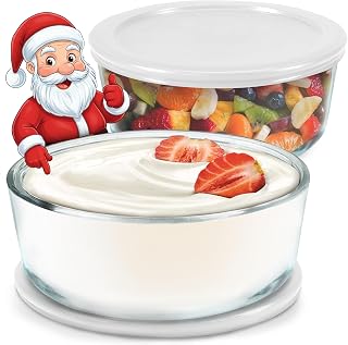 Ultimate Yogurt Containers 2 Pack - Make More Yogurt with 1-Quart Glass Containers (4 Cup) - Perfect for Food Storage & Meal Prep - 100% BPA free & Oven Safe Round Bowl Set with Lids