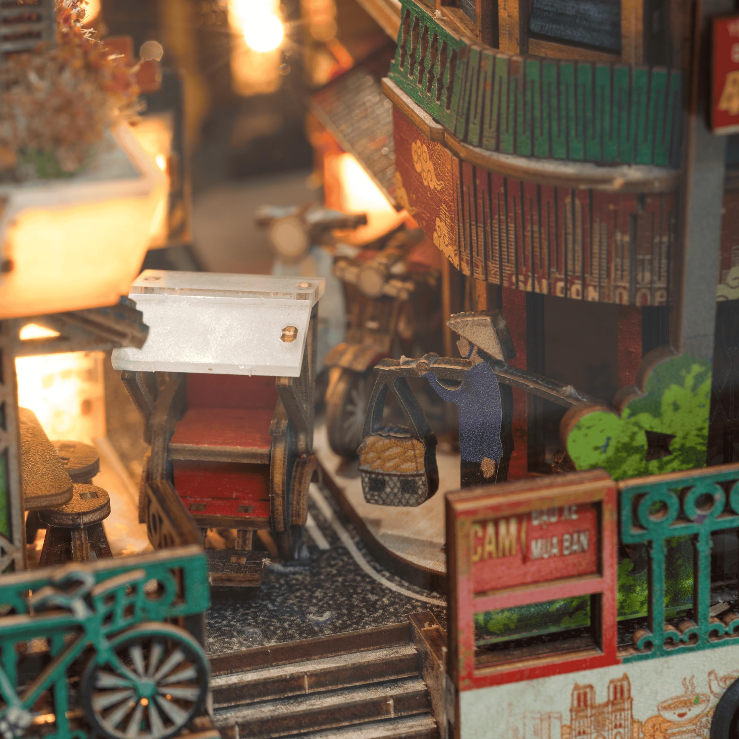 Kit fai da te in miniatura Vietnam, angolo del libro di strada di Saigon, kit per la costruzione di diorama illuminato a LED, regali artigianali per adolescenti e adulti, kit modello in miniatura con