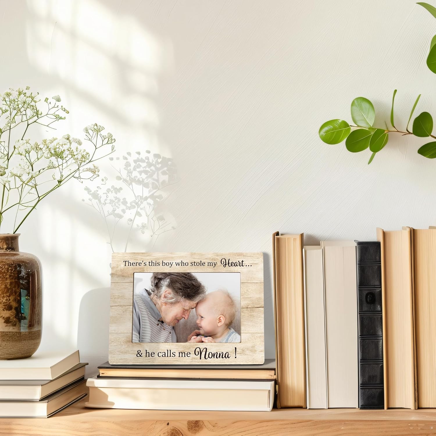 Grandma Picture Frame, Nonna Gifts, Nana Gifts from Grandkids, Grandma Photo Frame 4x6, There's This Boy Who Stole My Heart He Calls Me Nonna Wooden Photo Picture Frames for Desk Tabletop Decor - Image 5