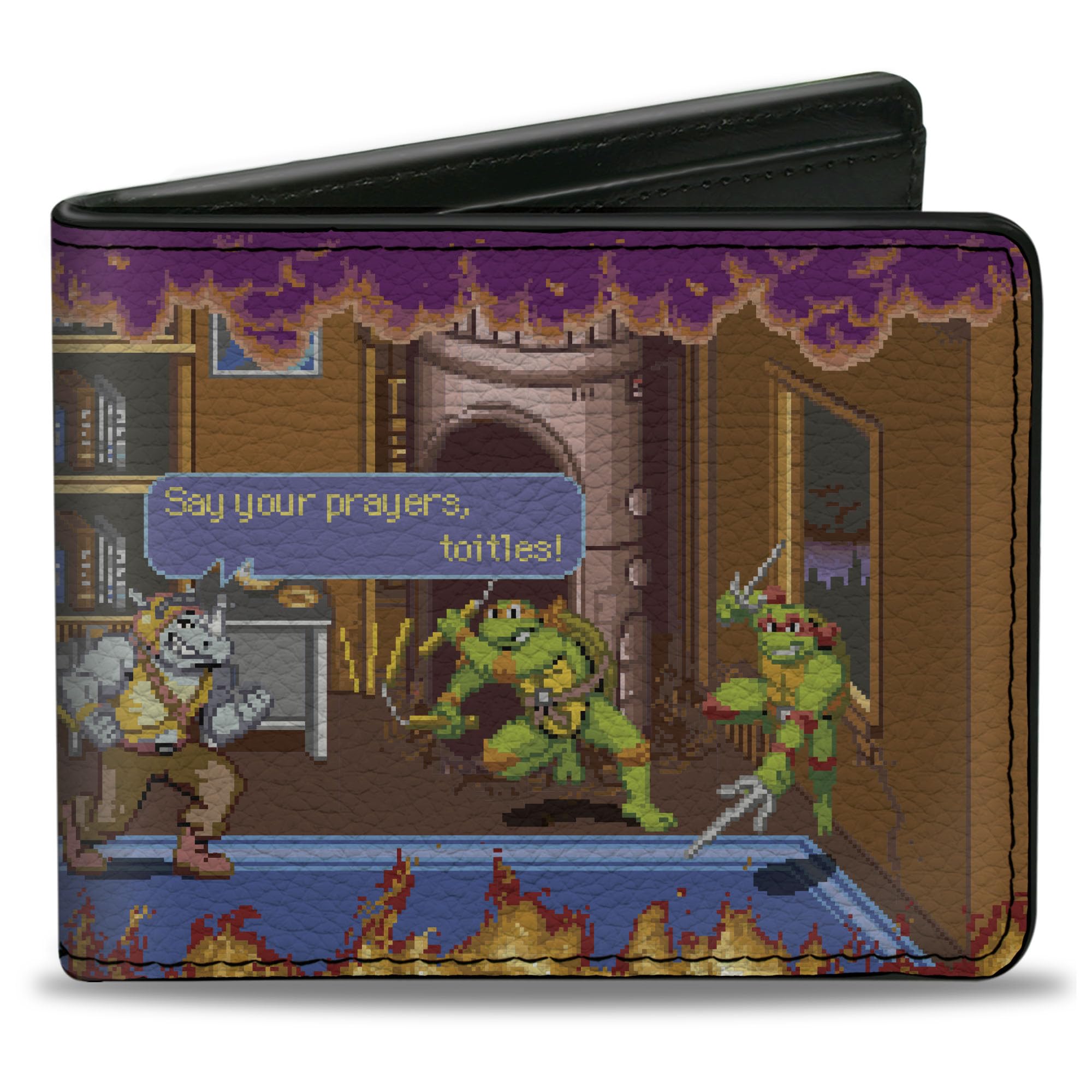 Buckle-Down Nickelodeon Wallet, Bifold, Teenage Mutant Ninja Turtles Battle Rocksteady Arcade Scene, Vegan Leather