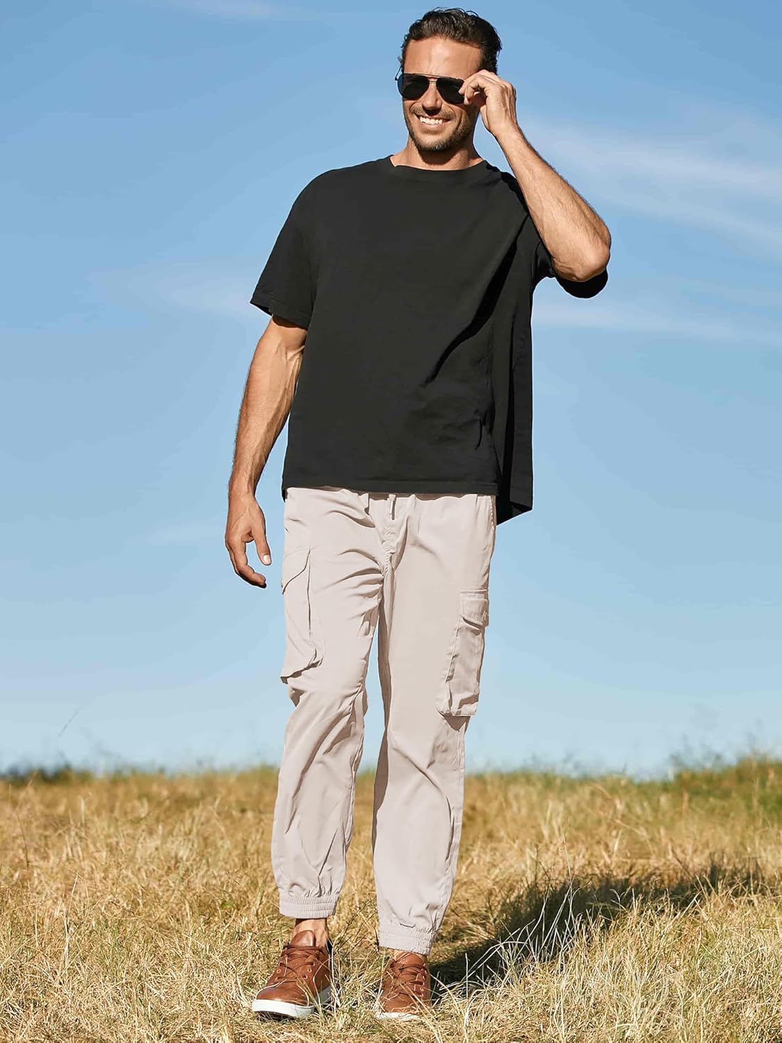 JMIERR Men's Casual Cargo Joggers Pants Stretch Elastic Waist Drawstring Tapered Sweatpants with Pockets - Image 5