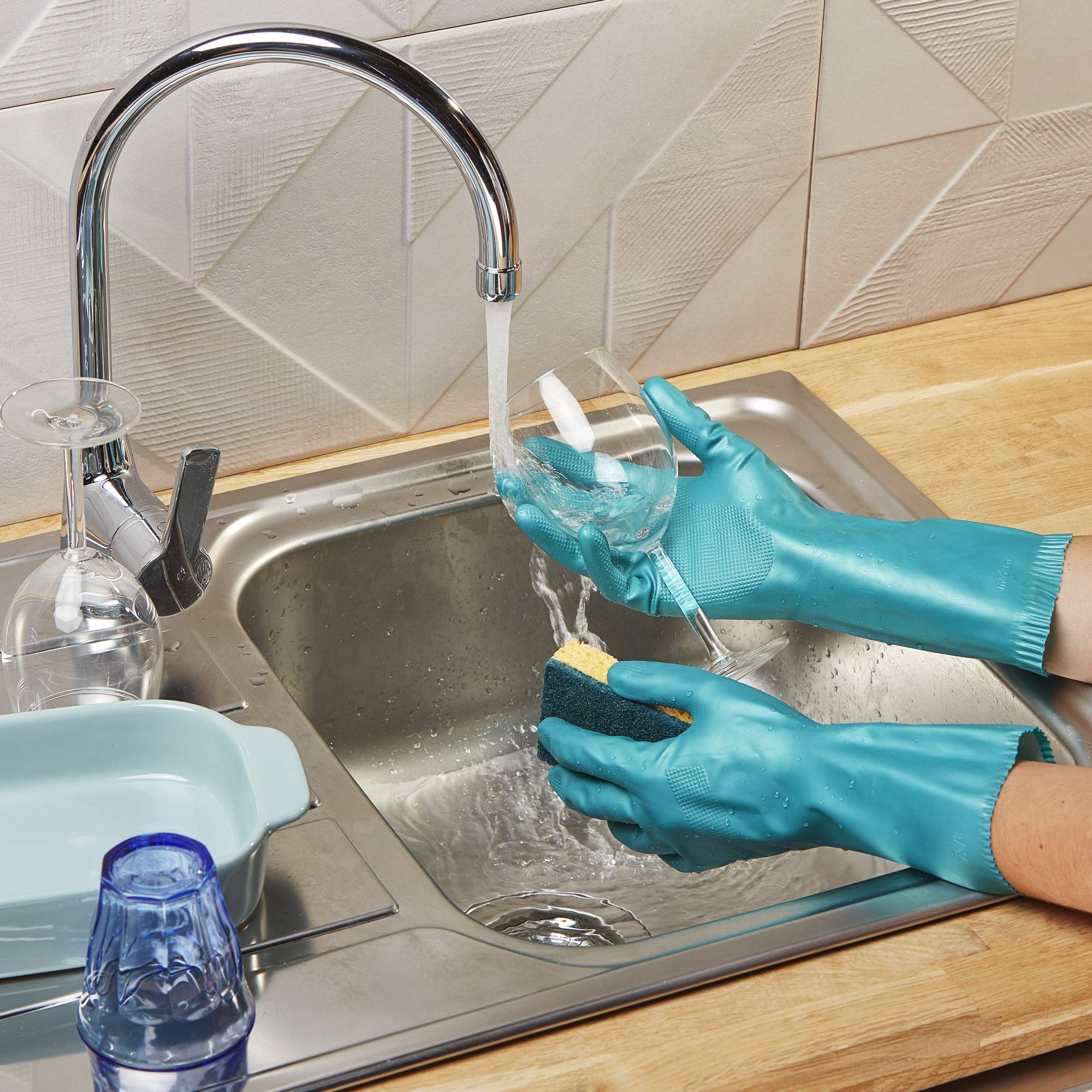 MAPA - Spécial Vaisselle - Gants de Ménage Antidérapants mix Latex et Nitrile - Intérieur Coton - Séchage express - 12 paires - Taille S/M