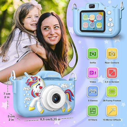 Miniatura 3 de Unicorn - Cámara digital para niños de 3 a 10 años con tarjeta de 32 GB, cámara de juguete para niños pequeños, regalo portátil para niñas y niños