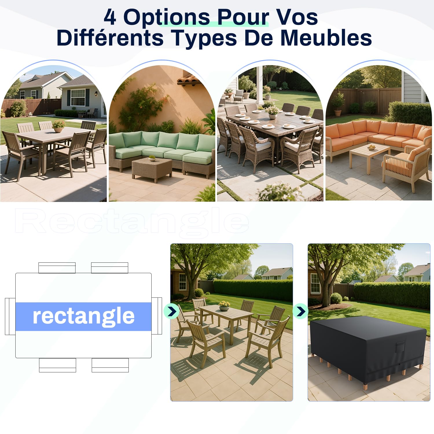 Housses pour Mobilier de Jardin 242 * 162 * 100cm, Housse de Protection Salon de Jardin Imperméable, Bache Table de Jardin en Tissu Oxford, 600D